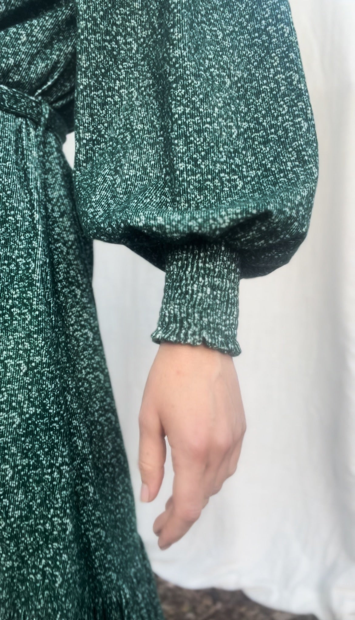 100% RECYCLED COTTON CORDUROY - CLOTHILDE DRESS FOREST GREEN FLORAL