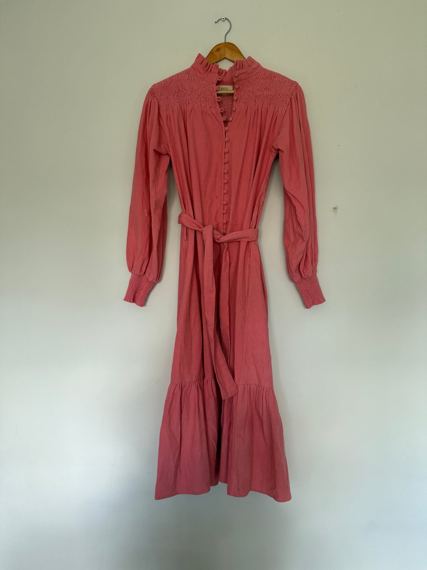 PRELOVED - 100% COTTON CORDUROY - CLOTHILDE DRESS CERISE PINK XS