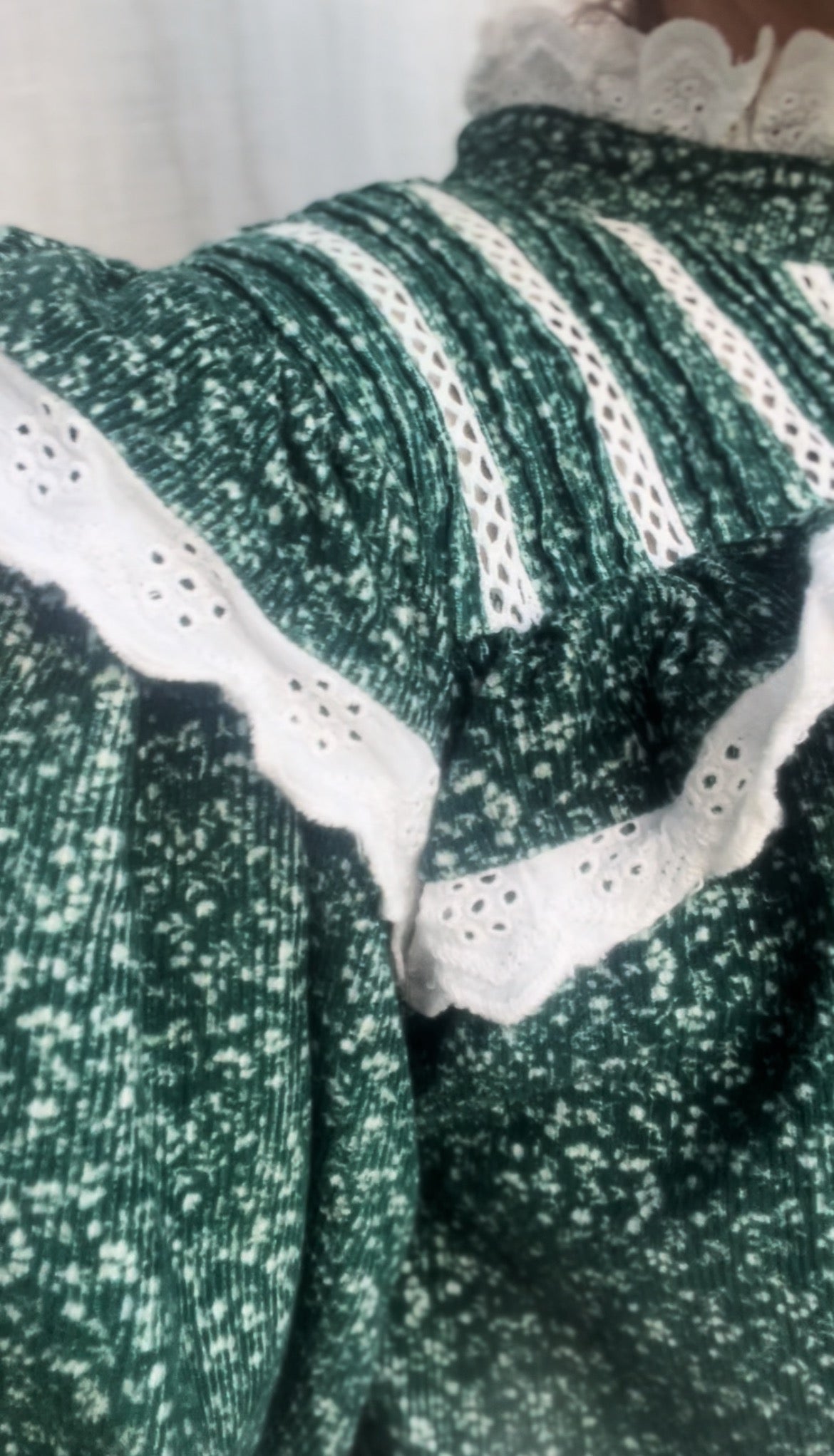 100% RECYCLED COTTON CORDUROY - CLOTHILDE DRESS FOREST GREEN FLORAL