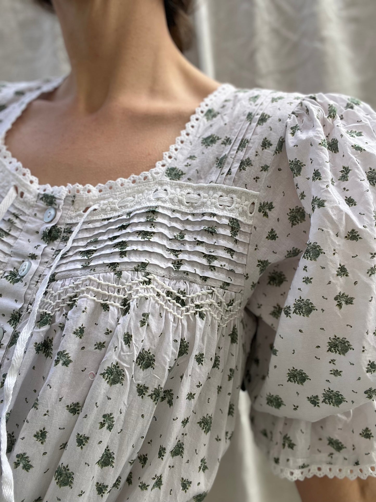 100% RECYCLED COTTON - MORNING SONG HAND SMOCKED TIERED DRESS - GREEN ROSE FLORAL