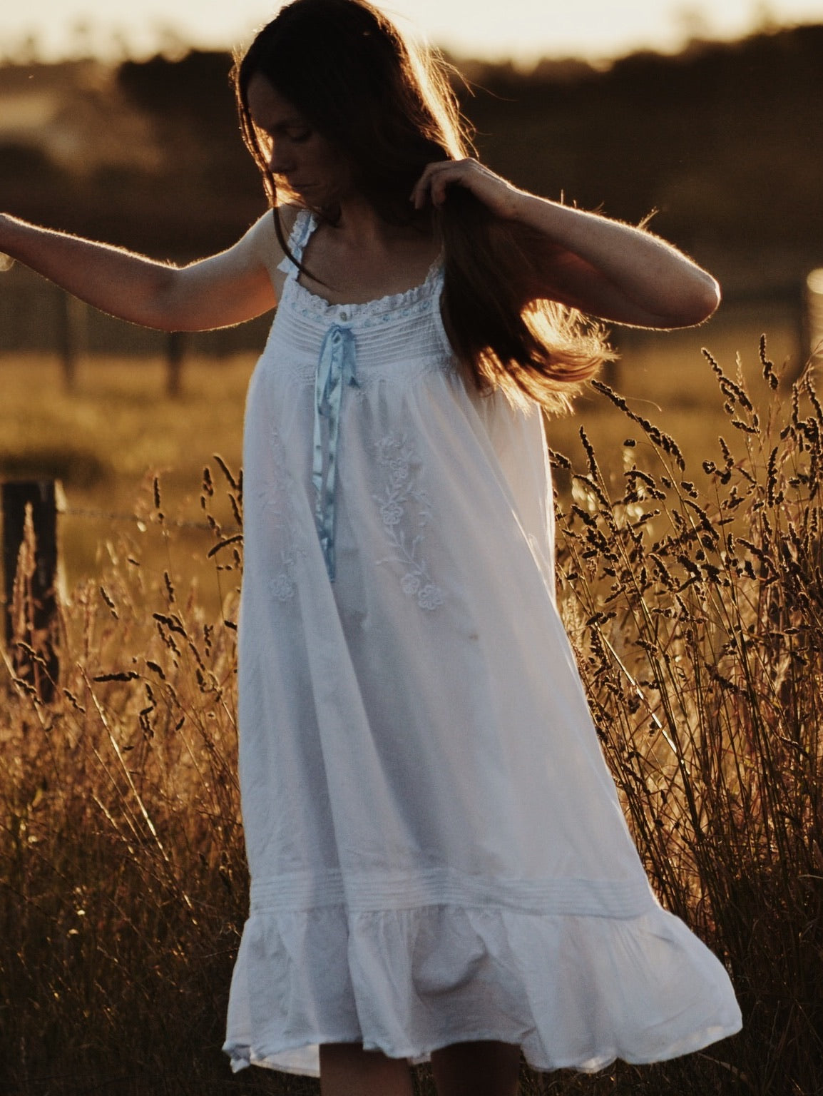 2 LEFT - 100% RECYCLED COTTON - NIGHTINGALE HAND SMOCKED DRESS WHITE