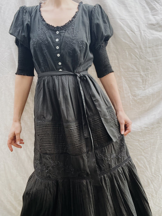 SECONDS - 100% RECYCLED COTTON - AUGUSTINE MAXI DRESS WASHED BLACK