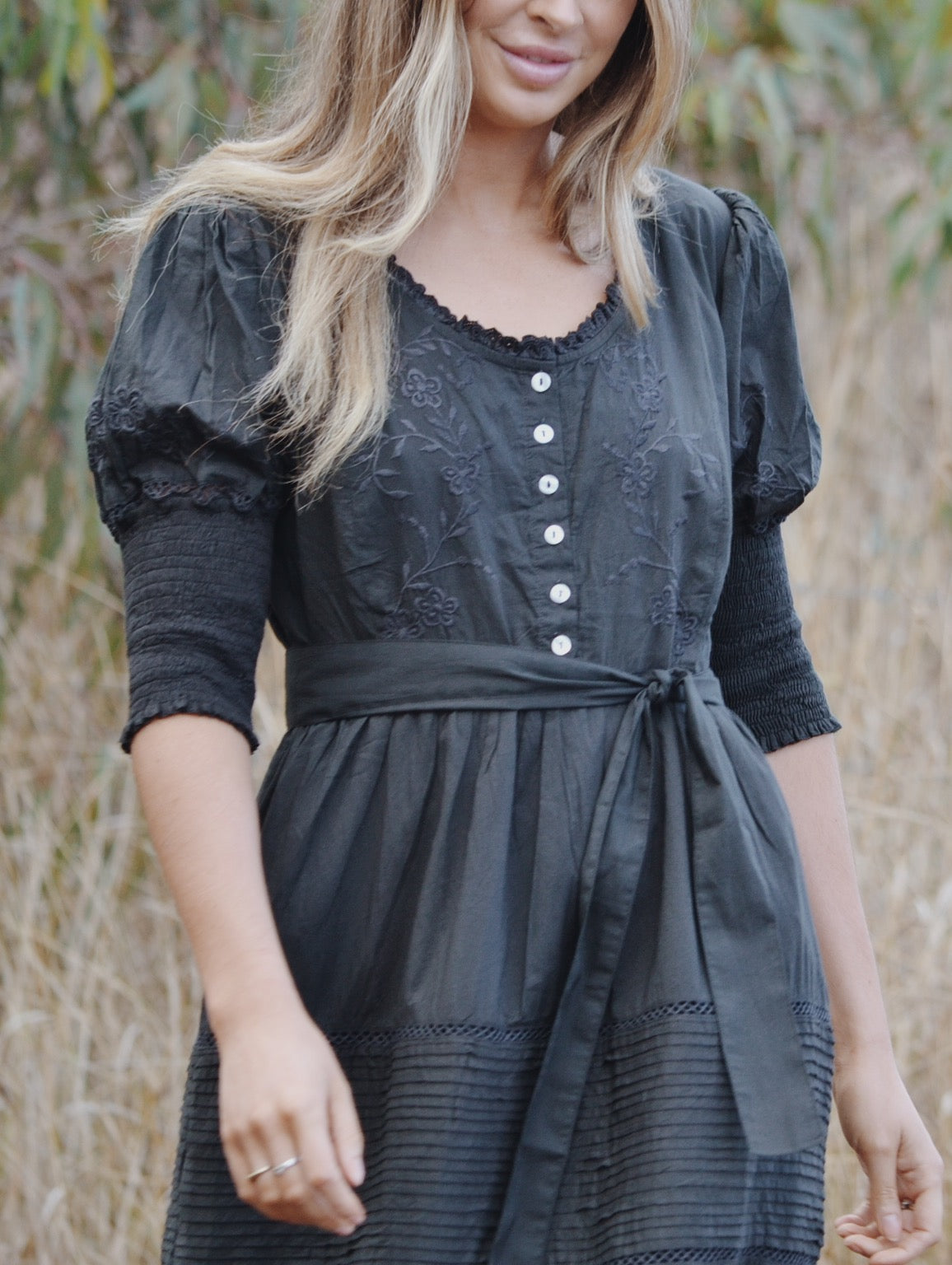 SECONDS - 100% RECYCLED COTTON - AUGUSTINE MAXI DRESS WASHED BLACK