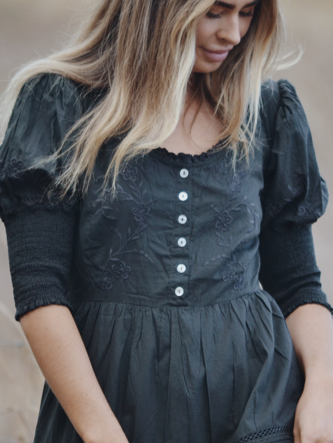 SECONDS - 100% RECYCLED COTTON - AUGUSTINE MAXI DRESS WASHED BLACK