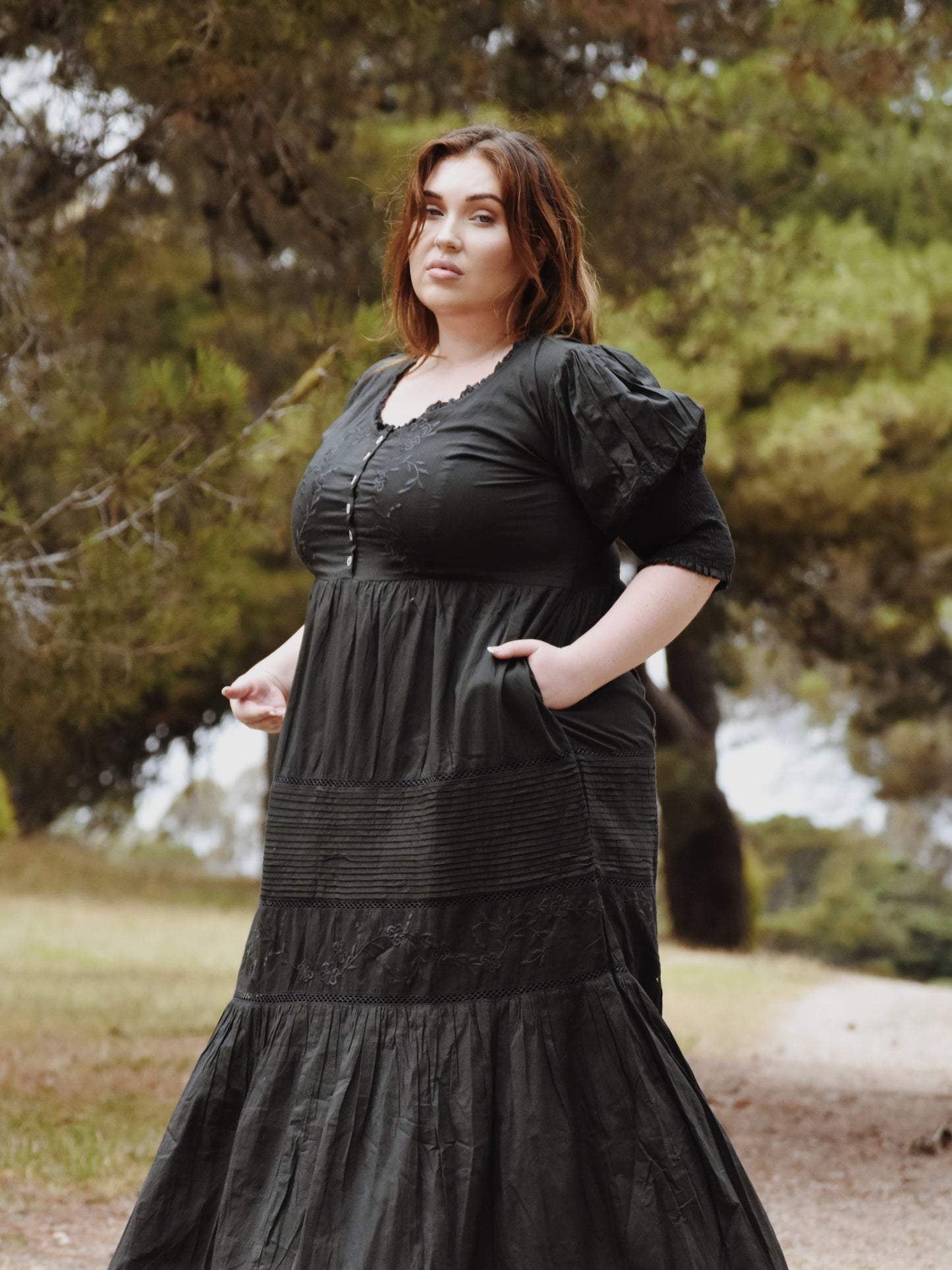 SECONDS - 100% RECYCLED COTTON - AUGUSTINE MAXI DRESS WASHED BLACK