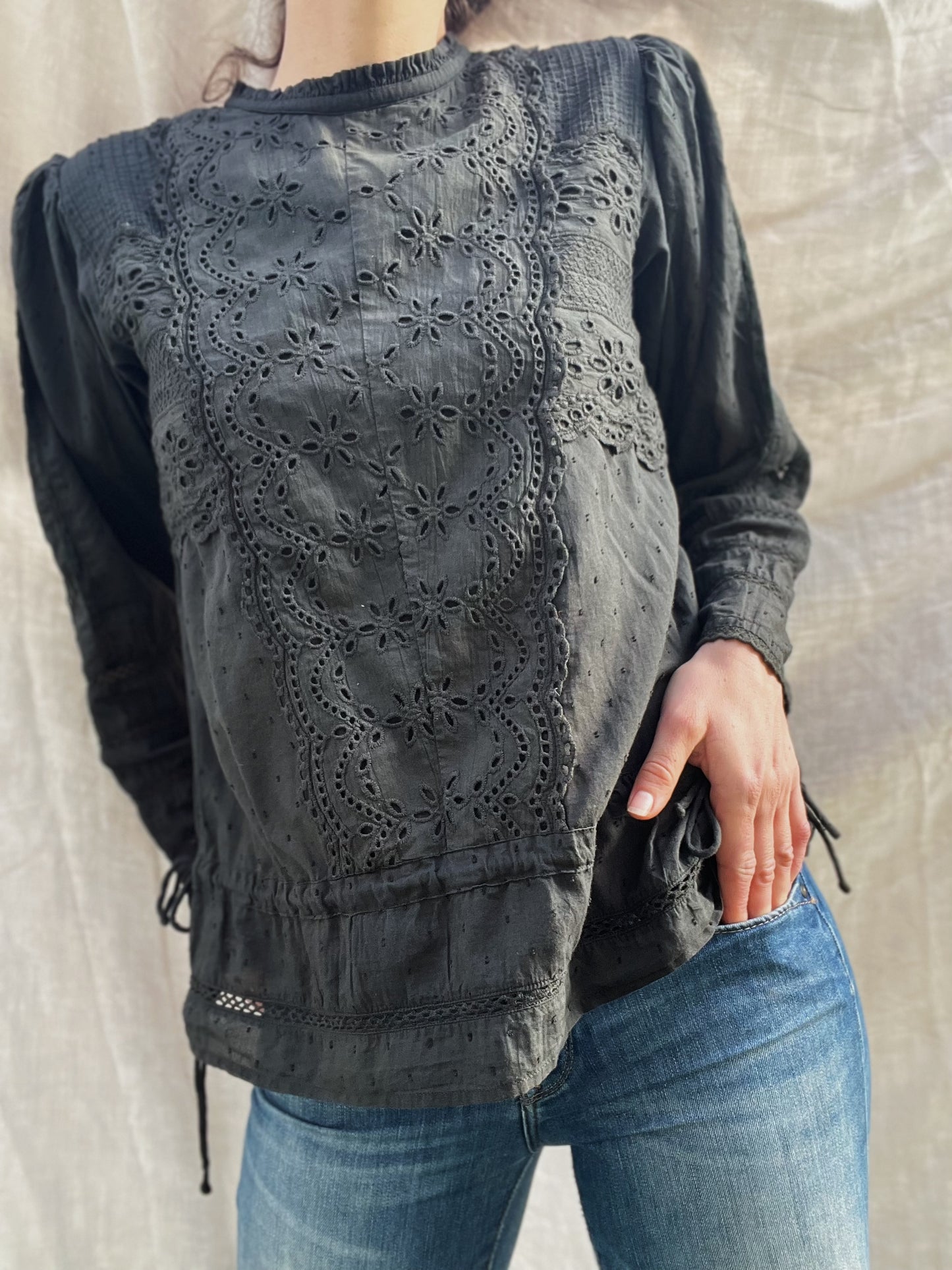 SAINSBURY COTTON LACE BLOUSE WASHED BLACK