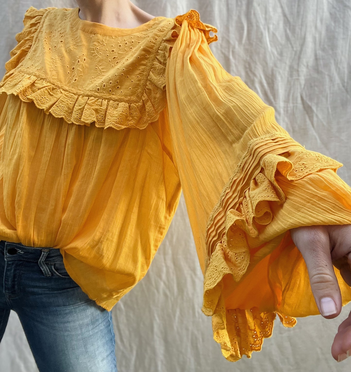 100% RECYCLED COTTON GAUZE - BEATRIX BLOUSE MUSTARD YELLOW