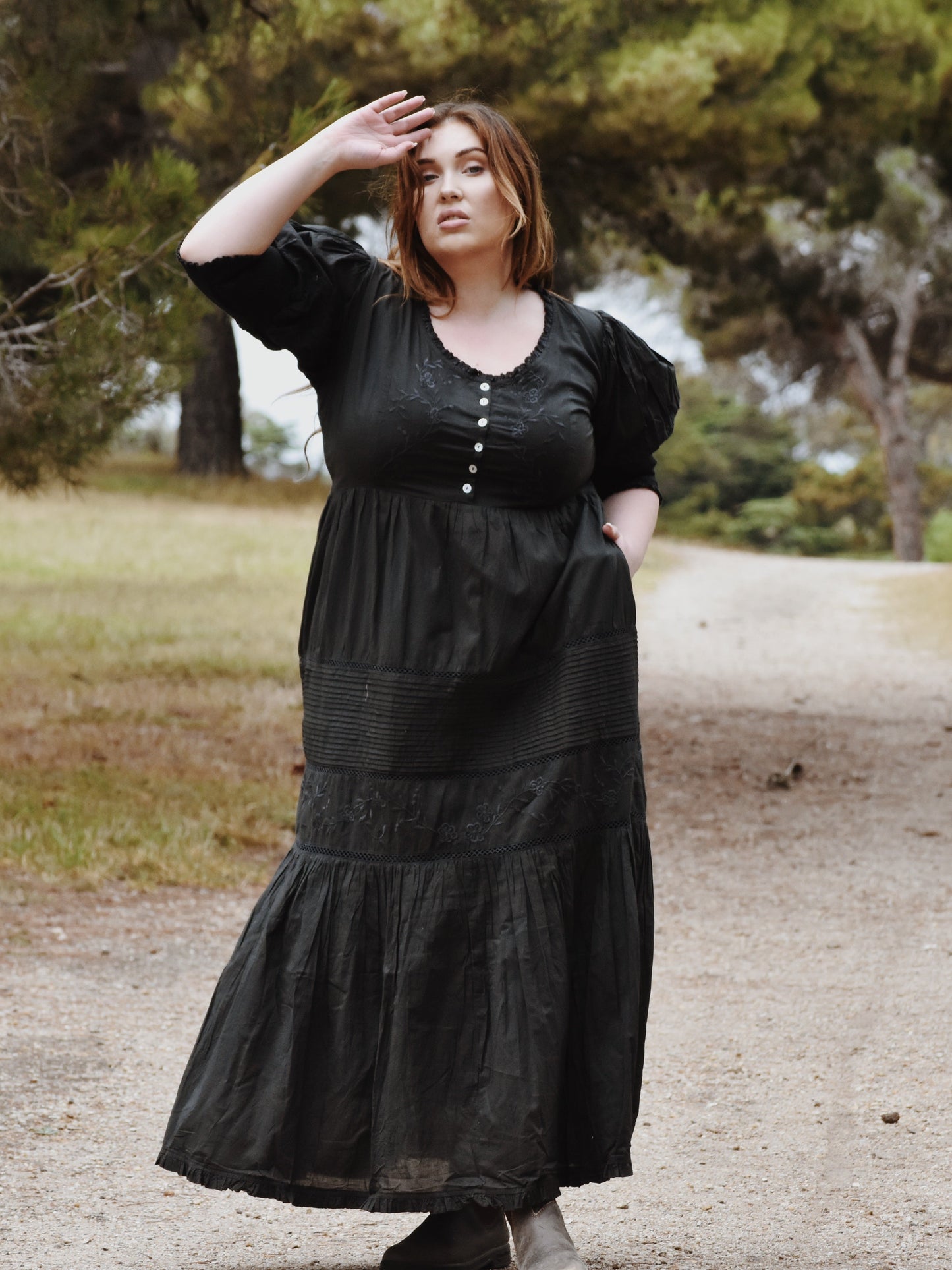 SECONDS - 100% RECYCLED COTTON - AUGUSTINE MAXI DRESS WASHED BLACK