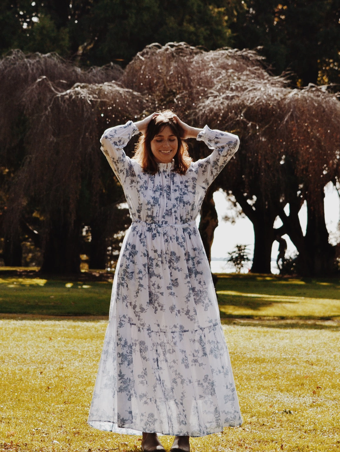SECONDS - 100% RECYCLED COTTON - PRAIRIE MAXI DRESS TOILE BLUE ROSE