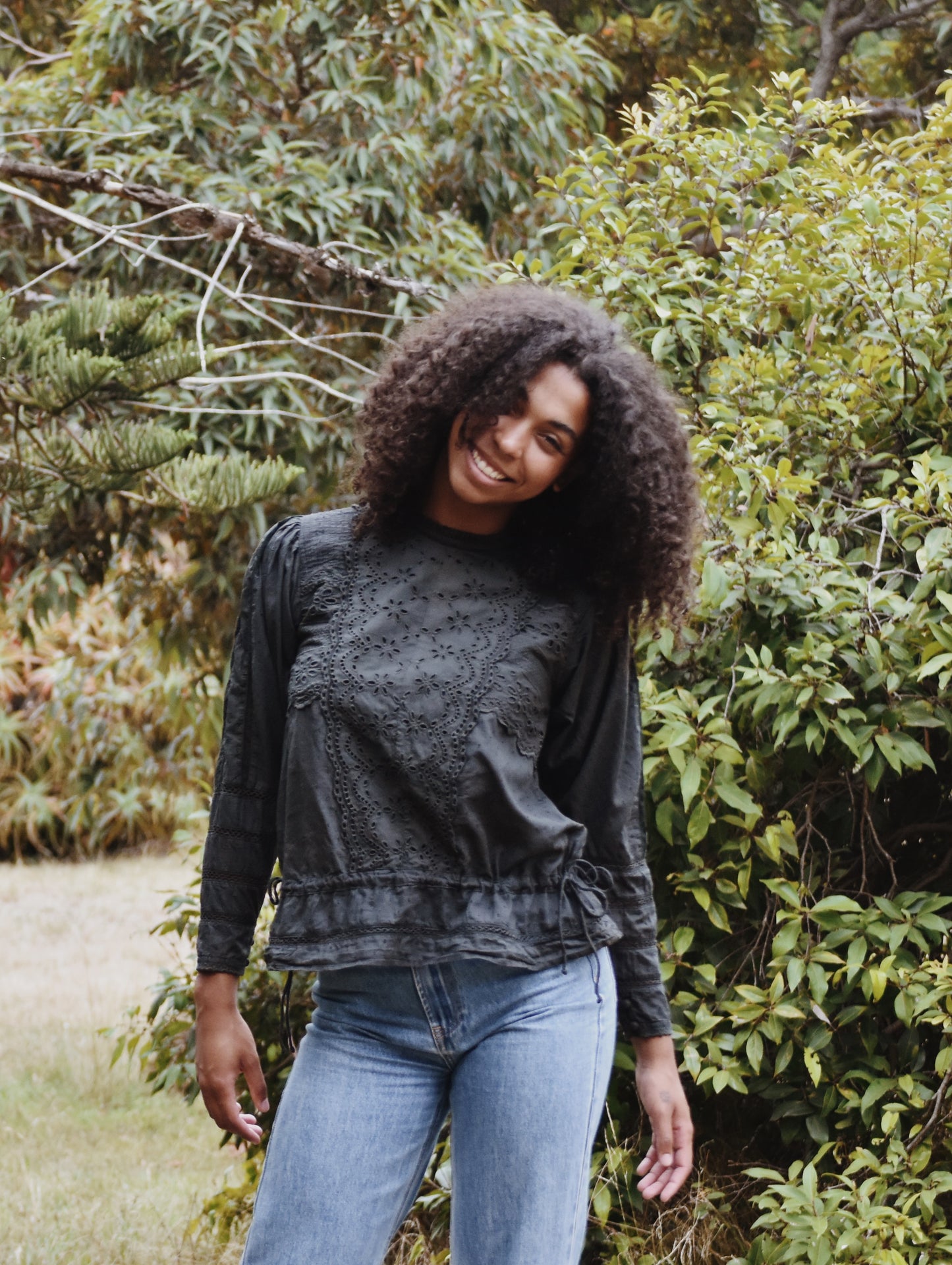 SAINSBURY COTTON LACE BLOUSE WASHED BLACK