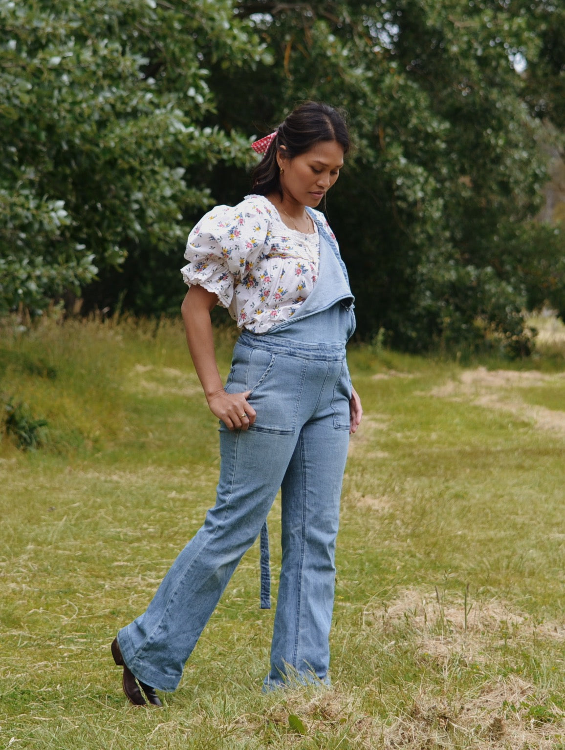 100% RECYCLED COTTON - MORNING SONG HAND SMOCKED BLOUSE ROSE FLORAL