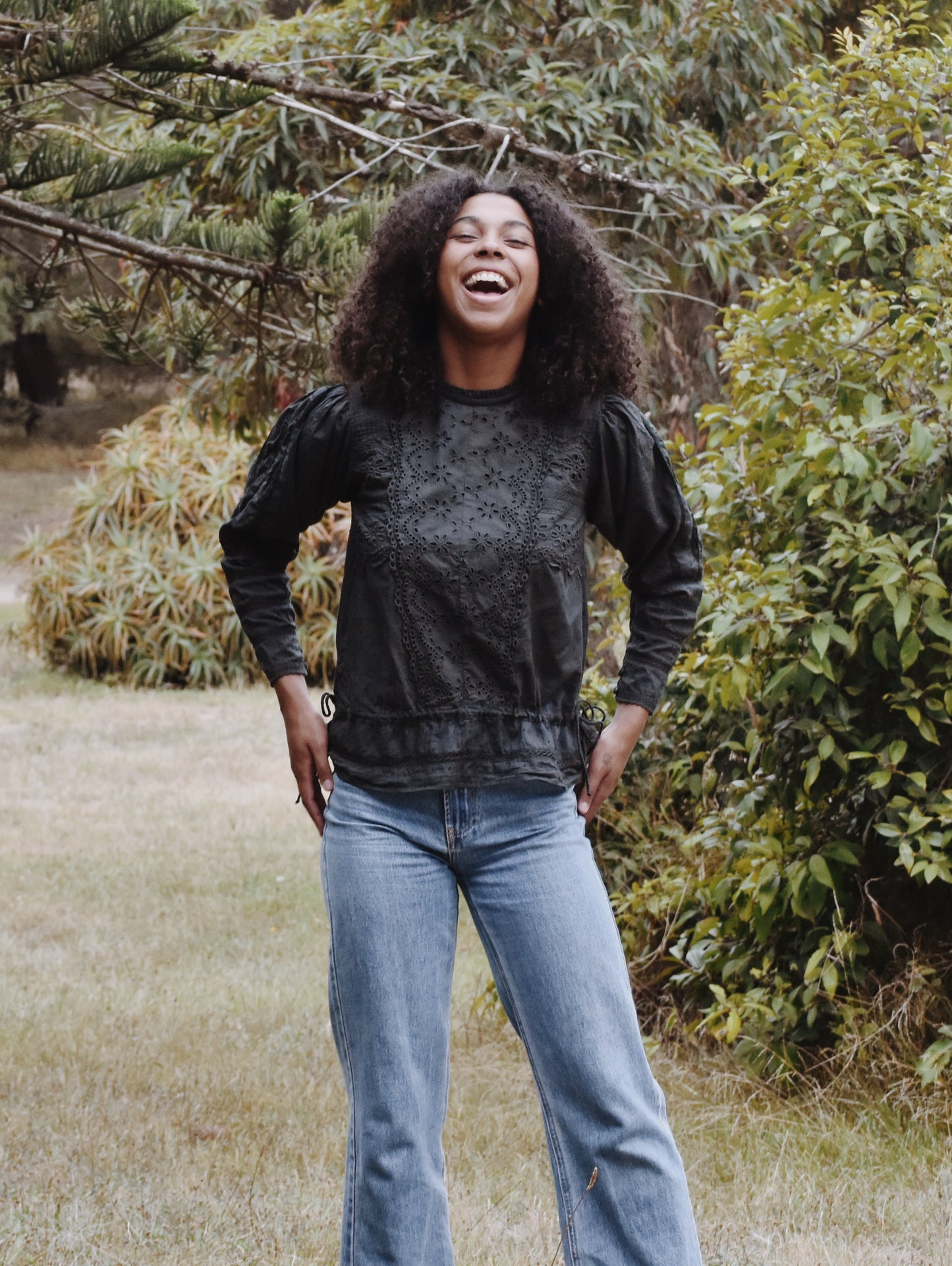 SAINSBURY COTTON LACE BLOUSE WASHED BLACK