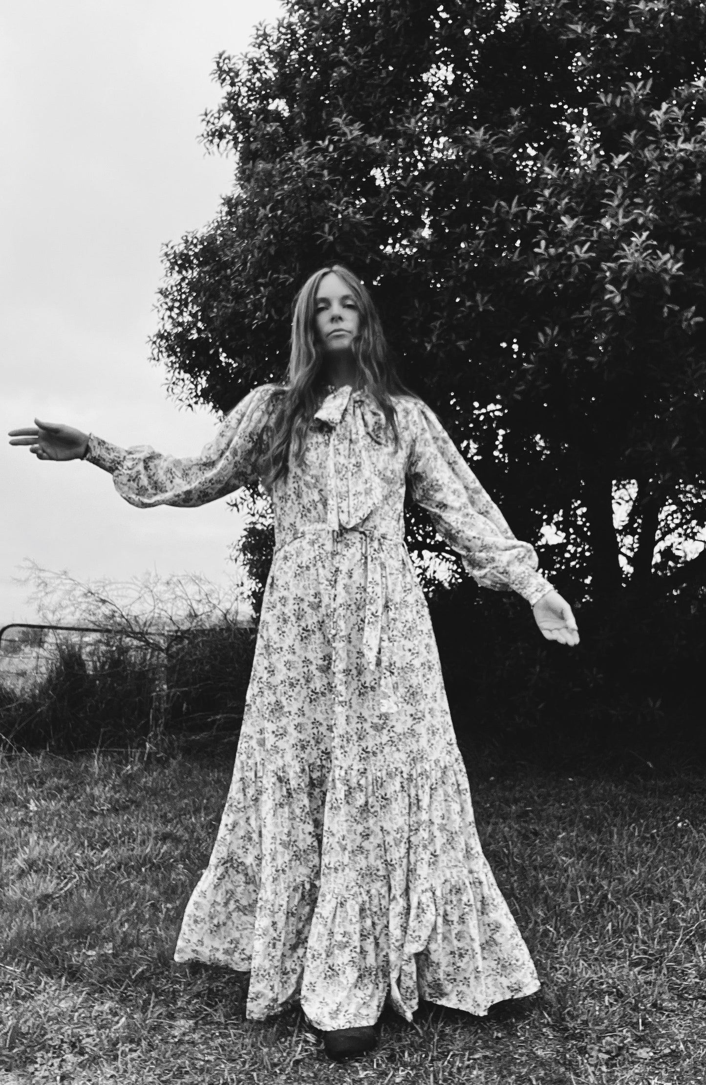 SECOND - 100% RECYCLED COTTON - FLEUR MAXI DRESS PUSSY BOW PINK ROSE