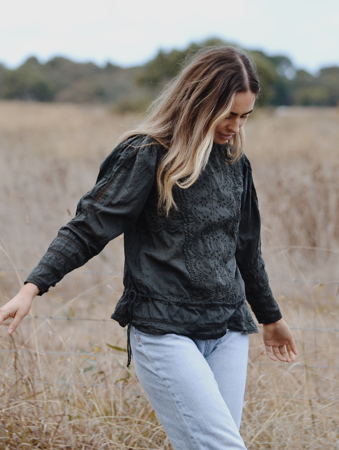 SAINSBURY COTTON LACE BLOUSE WASHED BLACK