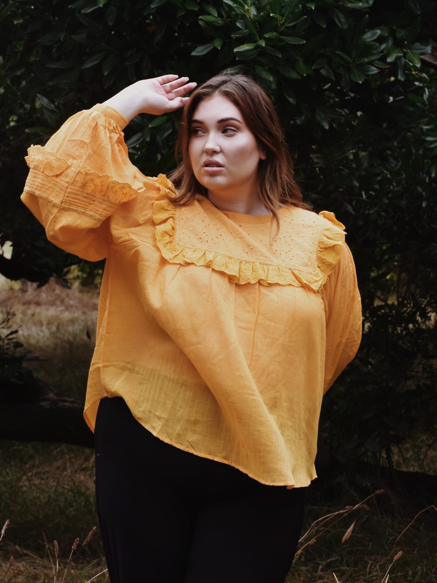 100% RECYCLED COTTON GAUZE - BEATRIX BLOUSE MUSTARD YELLOW