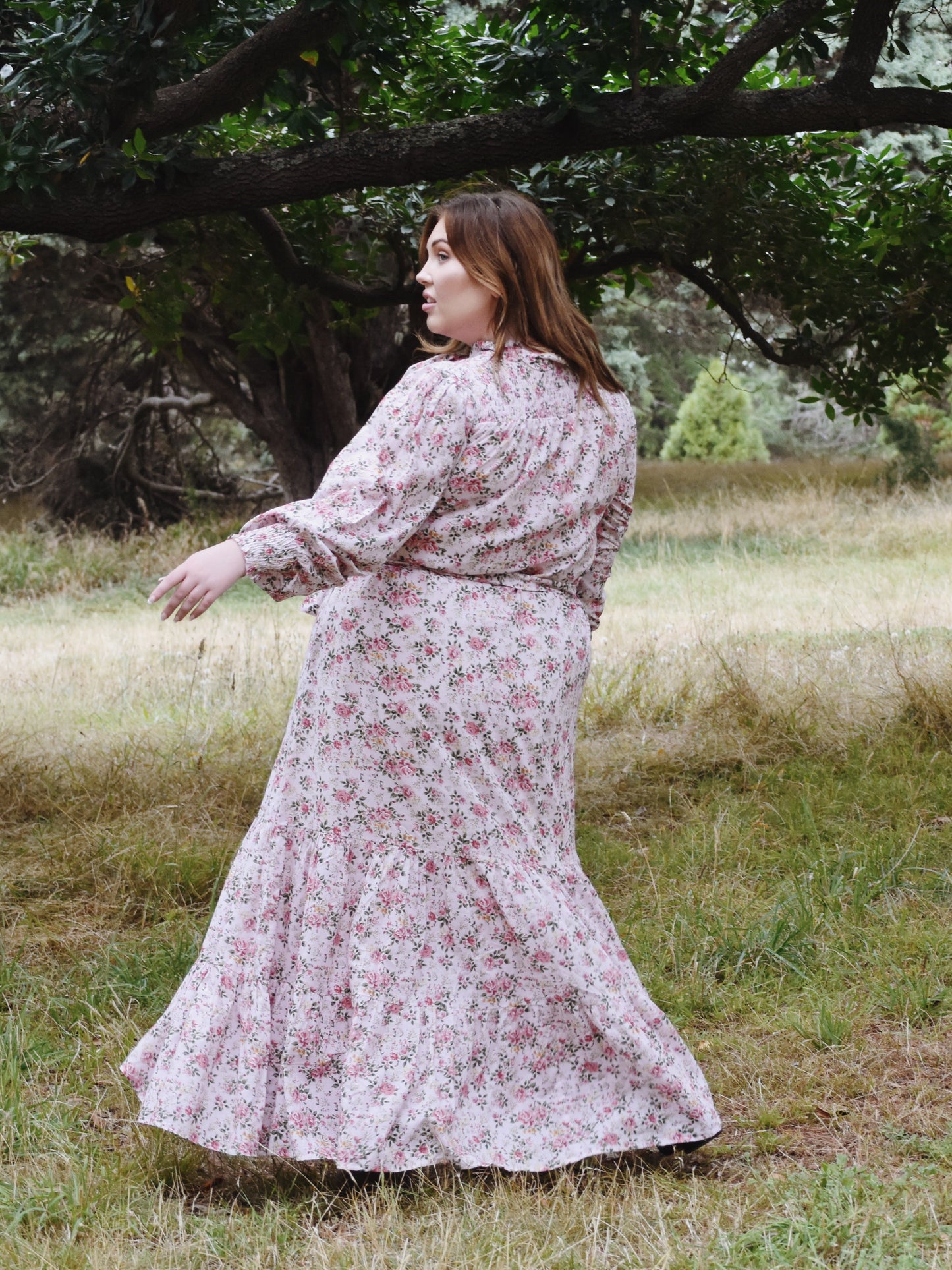 SECOND - 100% RECYCLED COTTON - FLEUR MAXI DRESS PUSSY BOW PINK ROSE