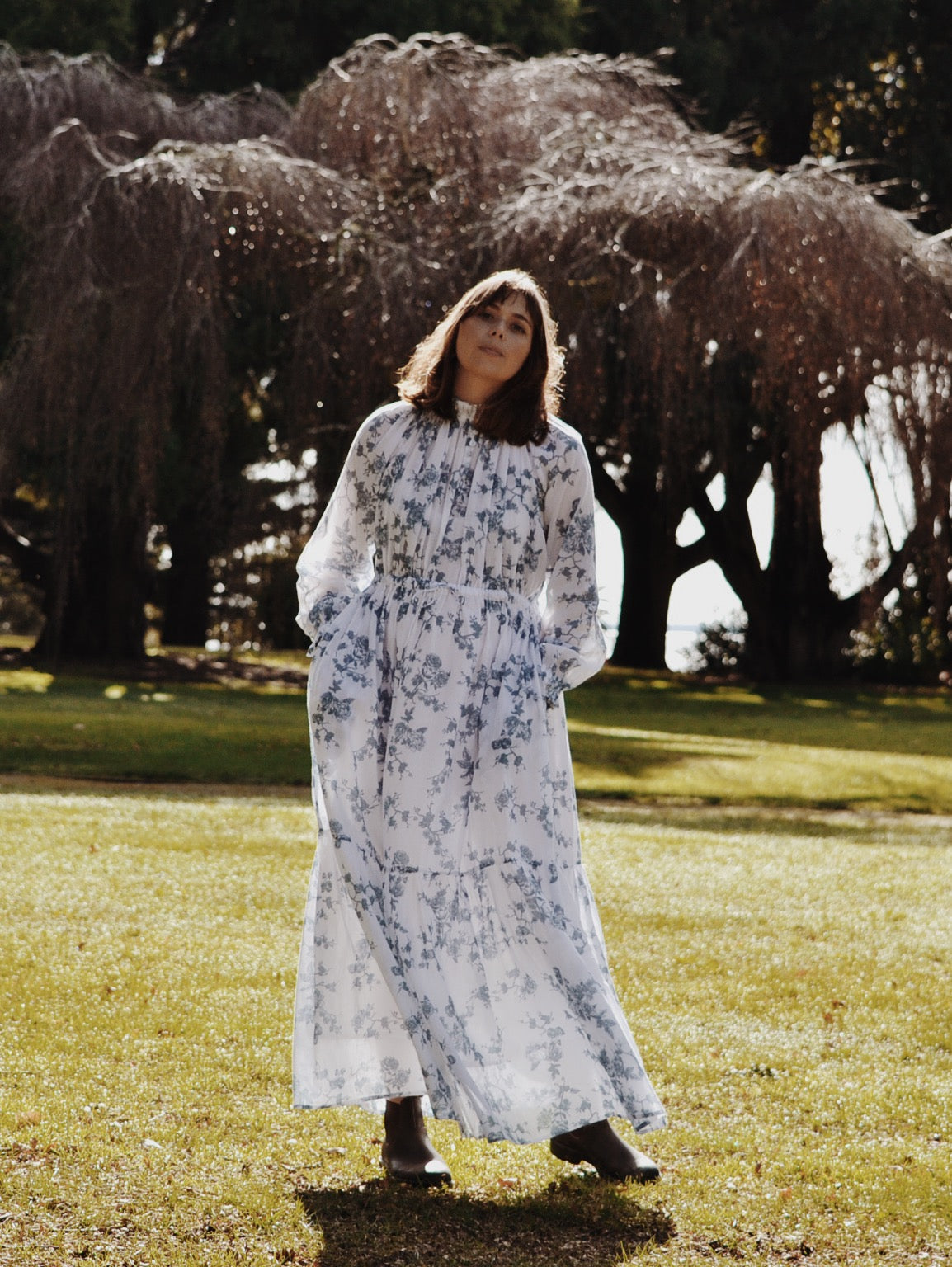 SECONDS - 100% RECYCLED COTTON - PRAIRIE MAXI DRESS TOILE BLUE ROSE