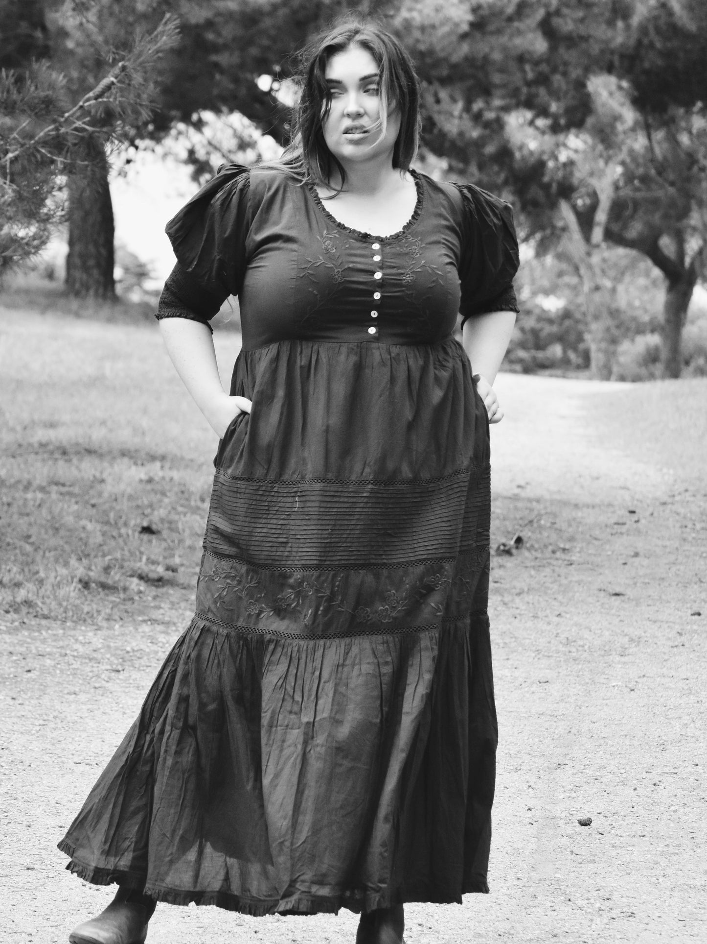 SECONDS - 100% RECYCLED COTTON - AUGUSTINE MAXI DRESS WASHED BLACK