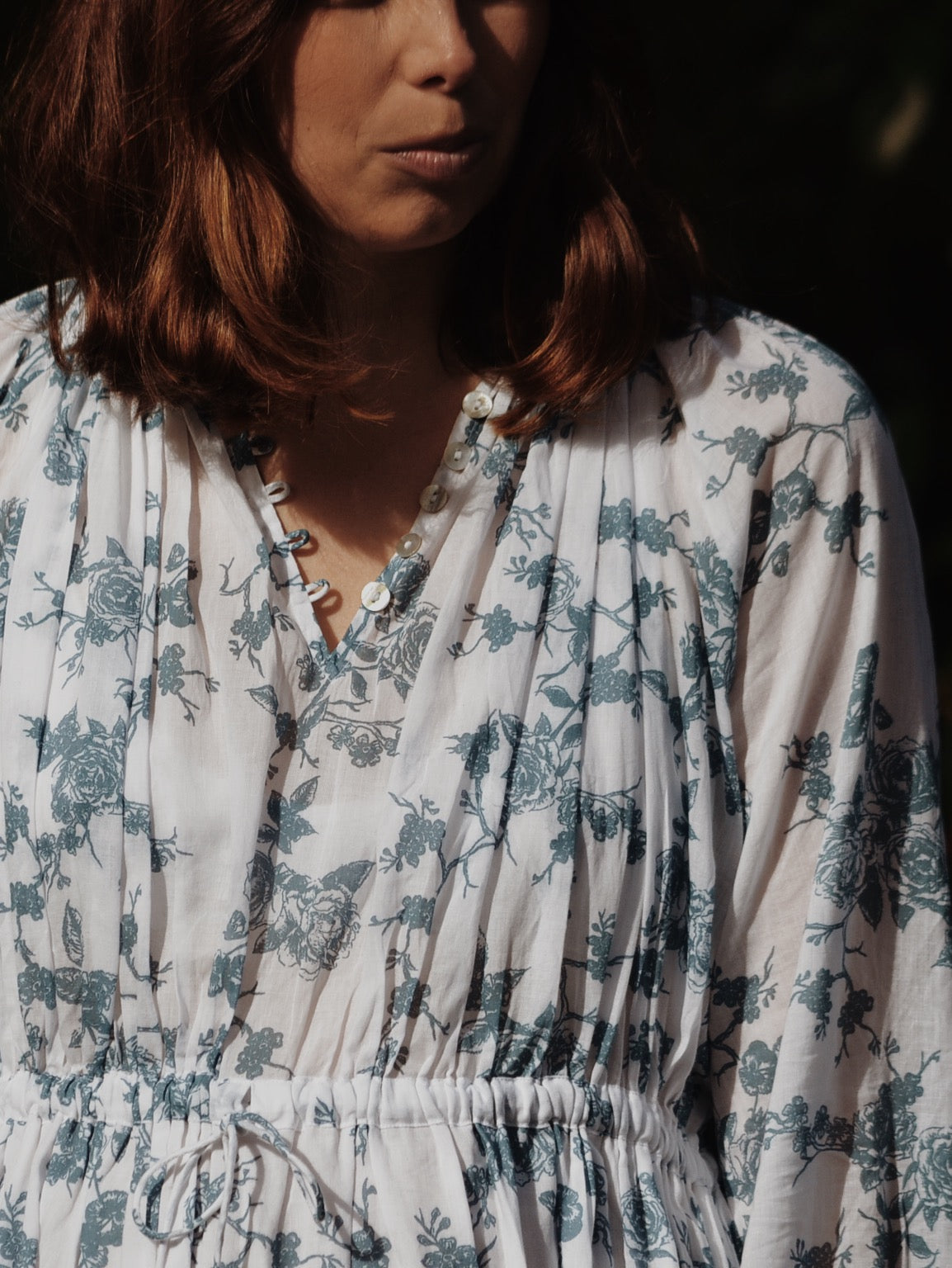 SECONDS - 100% RECYCLED COTTON - PRAIRIE MAXI DRESS TOILE BLUE ROSE