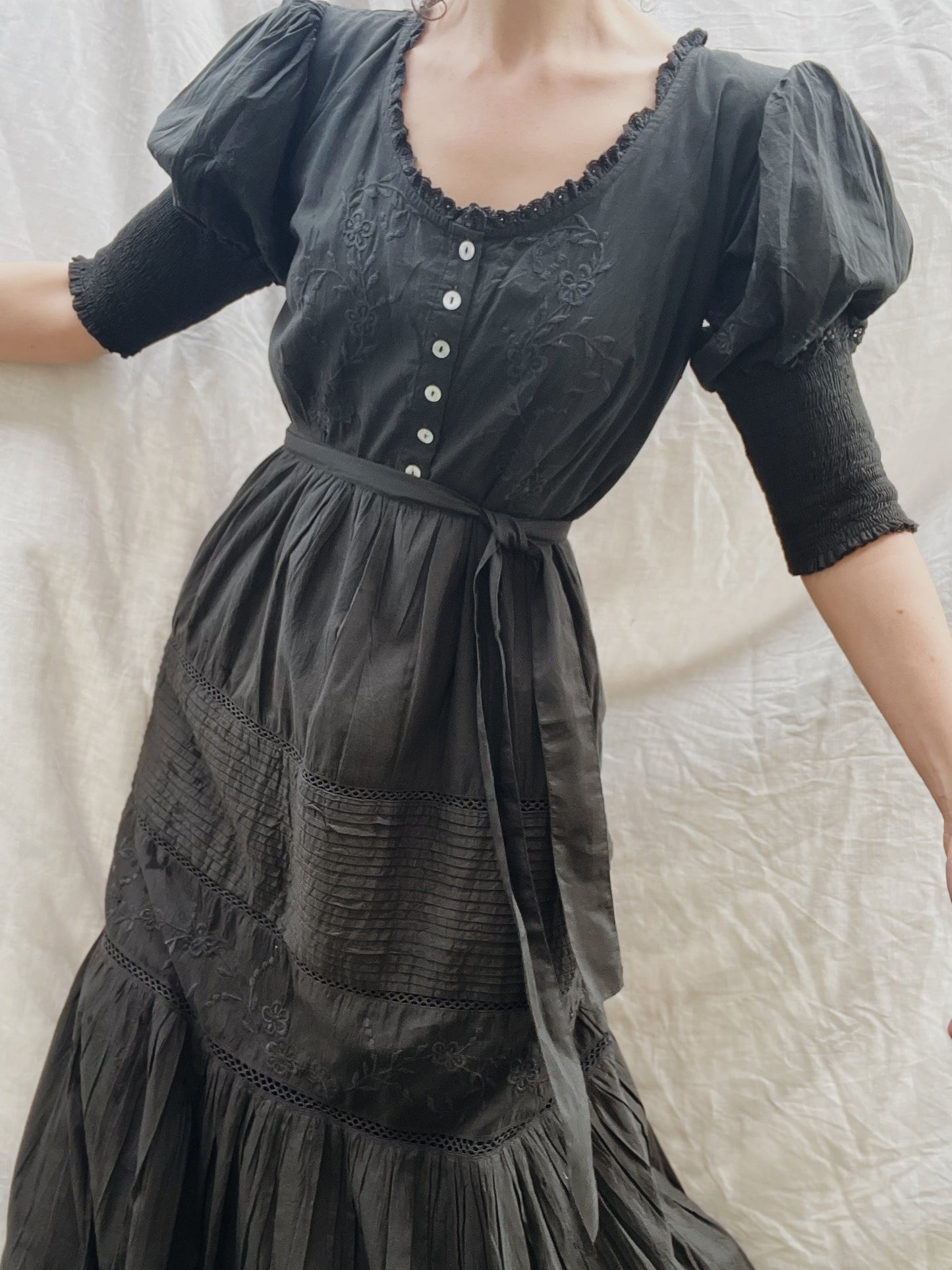 SECONDS - 100% RECYCLED COTTON - AUGUSTINE MAXI DRESS WASHED BLACK