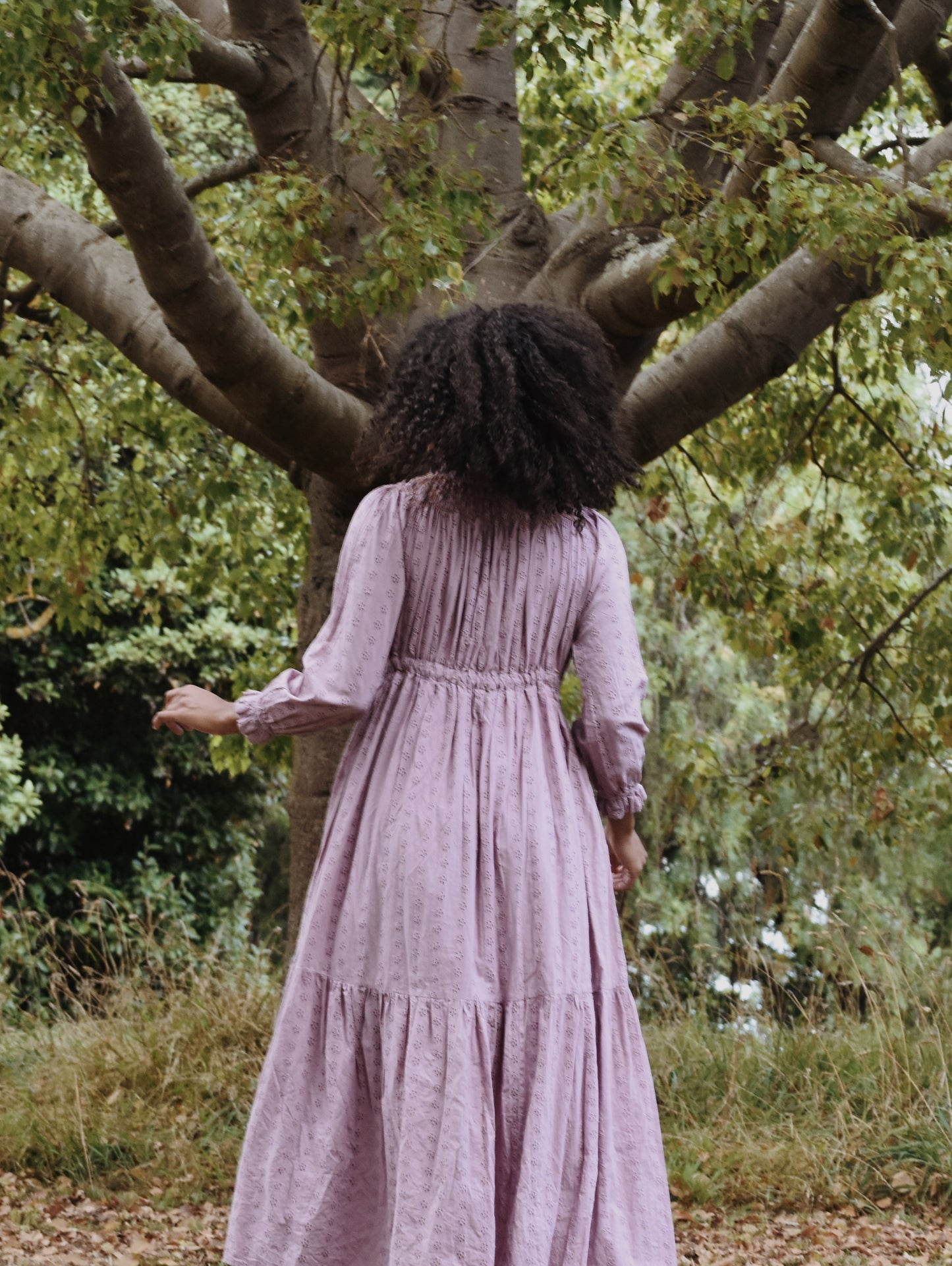 100% RECYCLED COTTON - PRAIRIE MAXI DRESS DUSTY LAVENDER LACE HAND SMOCKED