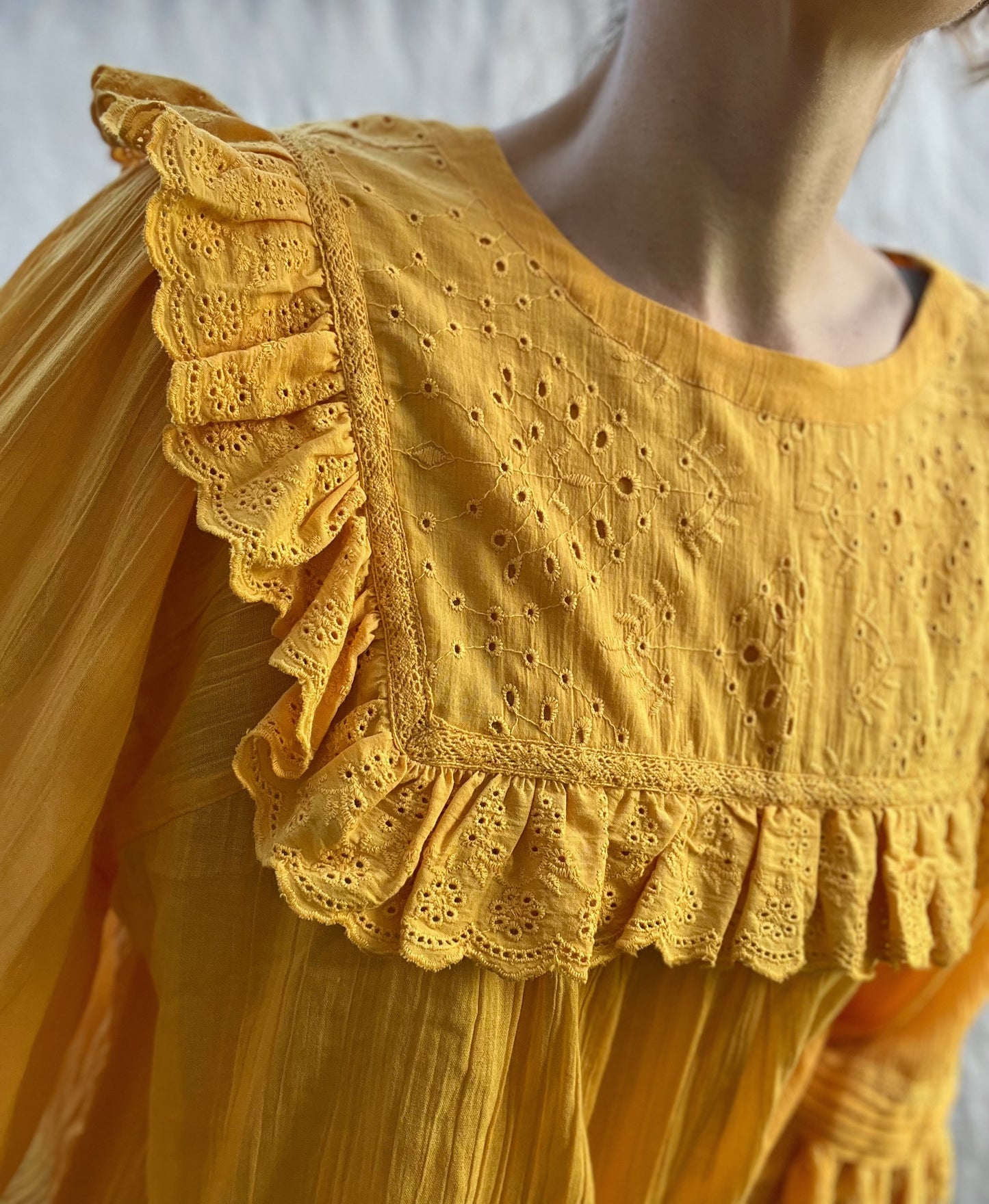 100% RECYCLED COTTON GAUZE - BEATRIX BLOUSE MUSTARD YELLOW