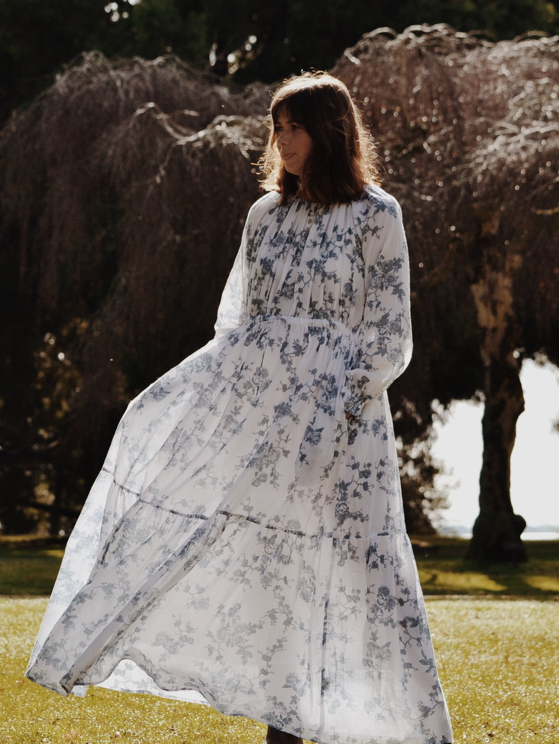 SECONDS - 100% RECYCLED COTTON - PRAIRIE MAXI DRESS TOILE BLUE ROSE