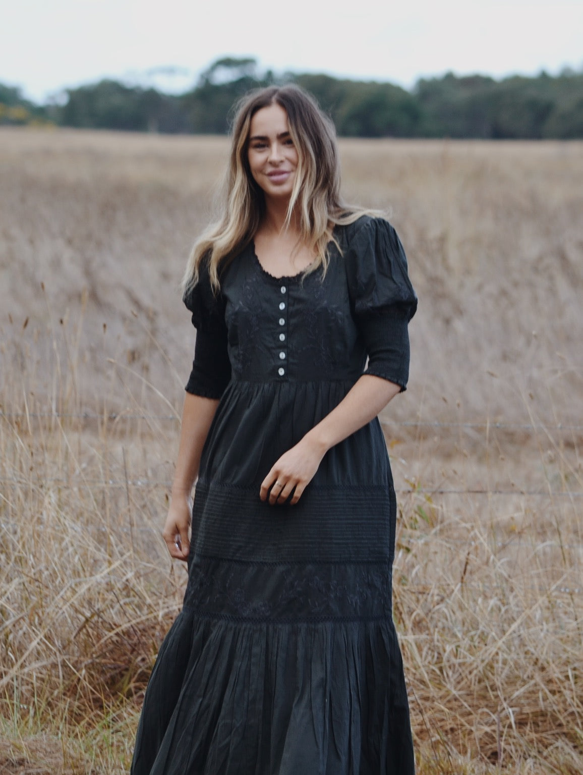 SECONDS - 100% RECYCLED COTTON - AUGUSTINE MAXI DRESS WASHED BLACK