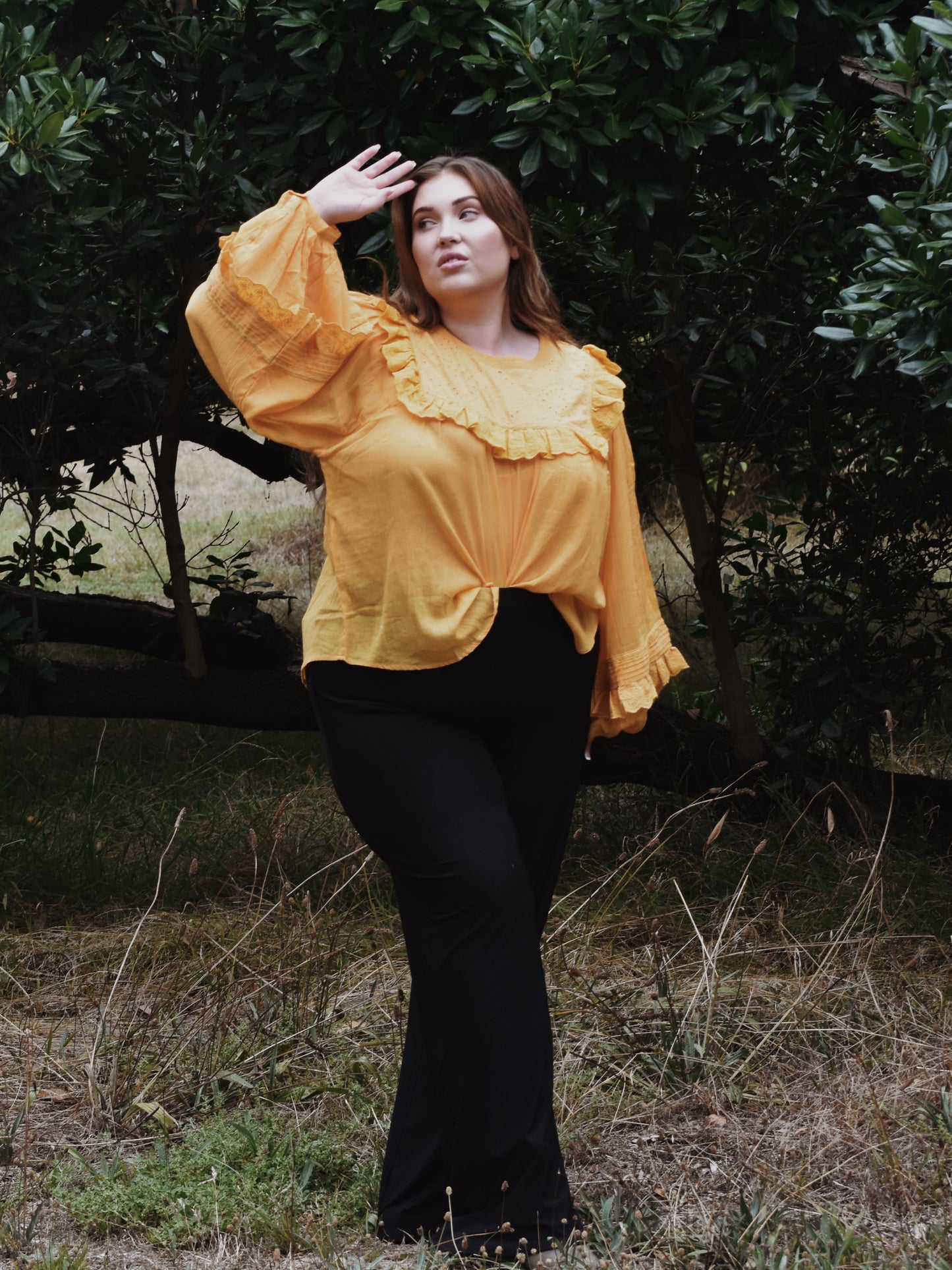 100% RECYCLED COTTON GAUZE - BEATRIX BLOUSE MUSTARD YELLOW