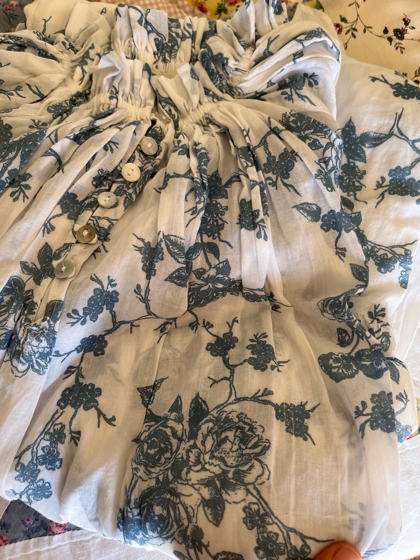 SECONDS - 100% RECYCLED COTTON - PRAIRIE MAXI DRESS TOILE BLUE ROSE