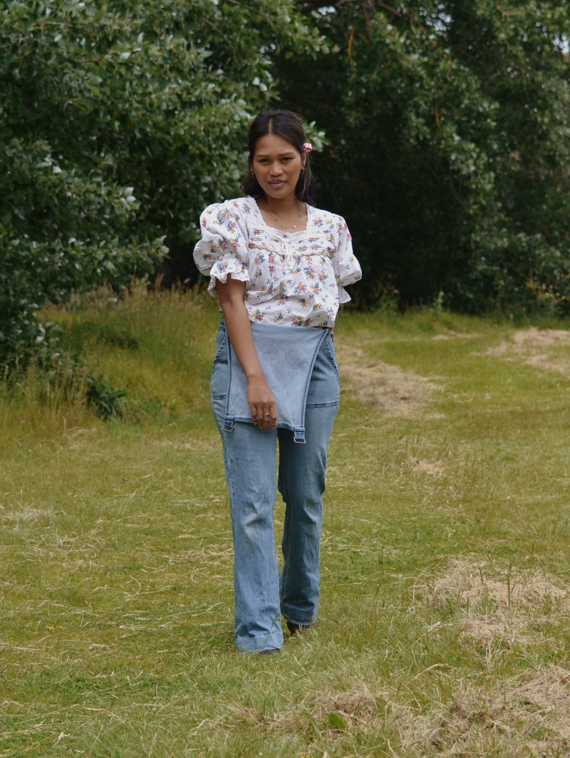 100% RECYCLED COTTON - MORNING SONG HAND SMOCKED BLOUSE ROSE FLORAL