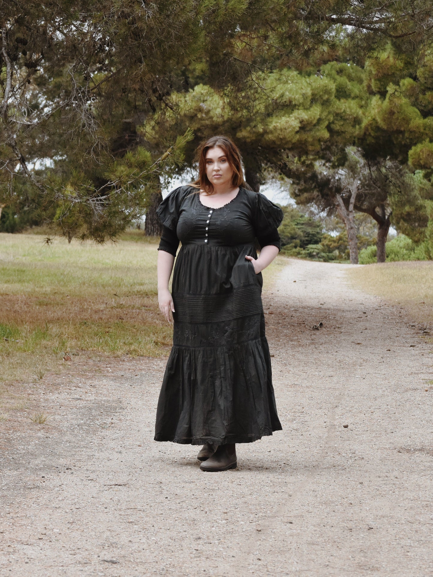SECONDS - 100% RECYCLED COTTON - AUGUSTINE MAXI DRESS WASHED BLACK
