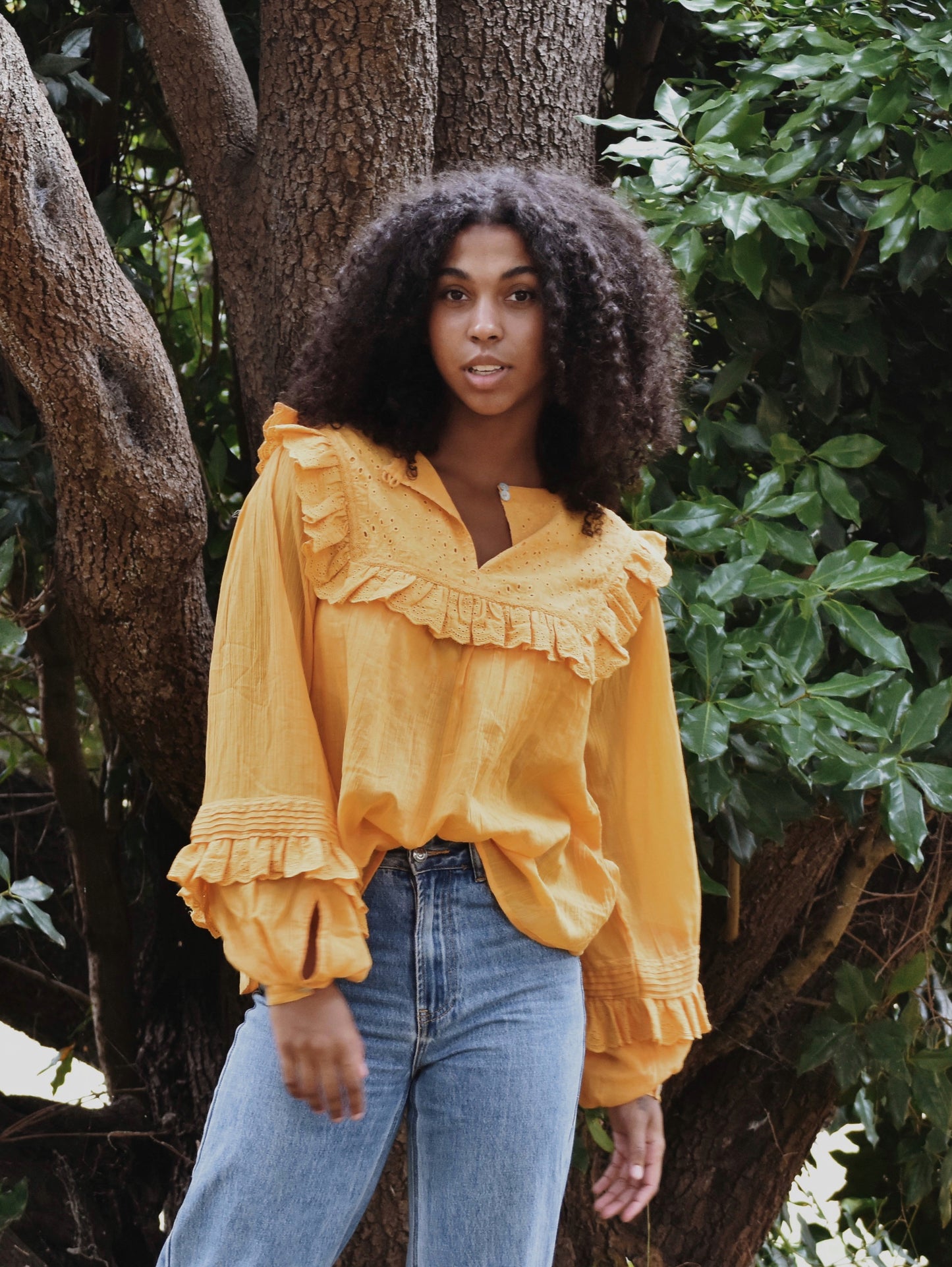 100% RECYCLED COTTON GAUZE - BEATRIX BLOUSE MUSTARD YELLOW