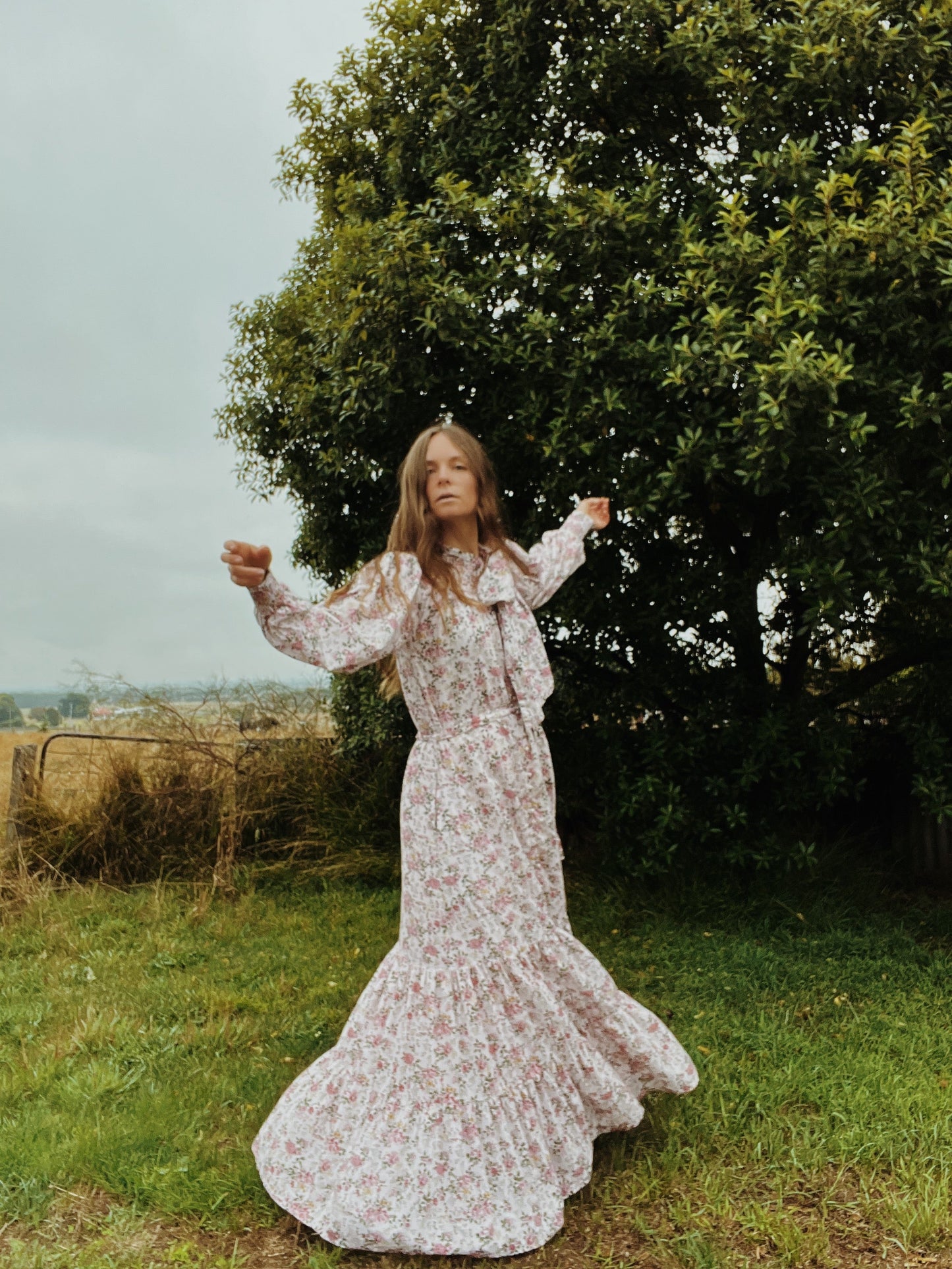 SECOND - 100% RECYCLED COTTON - FLEUR MAXI DRESS PUSSY BOW PINK ROSE