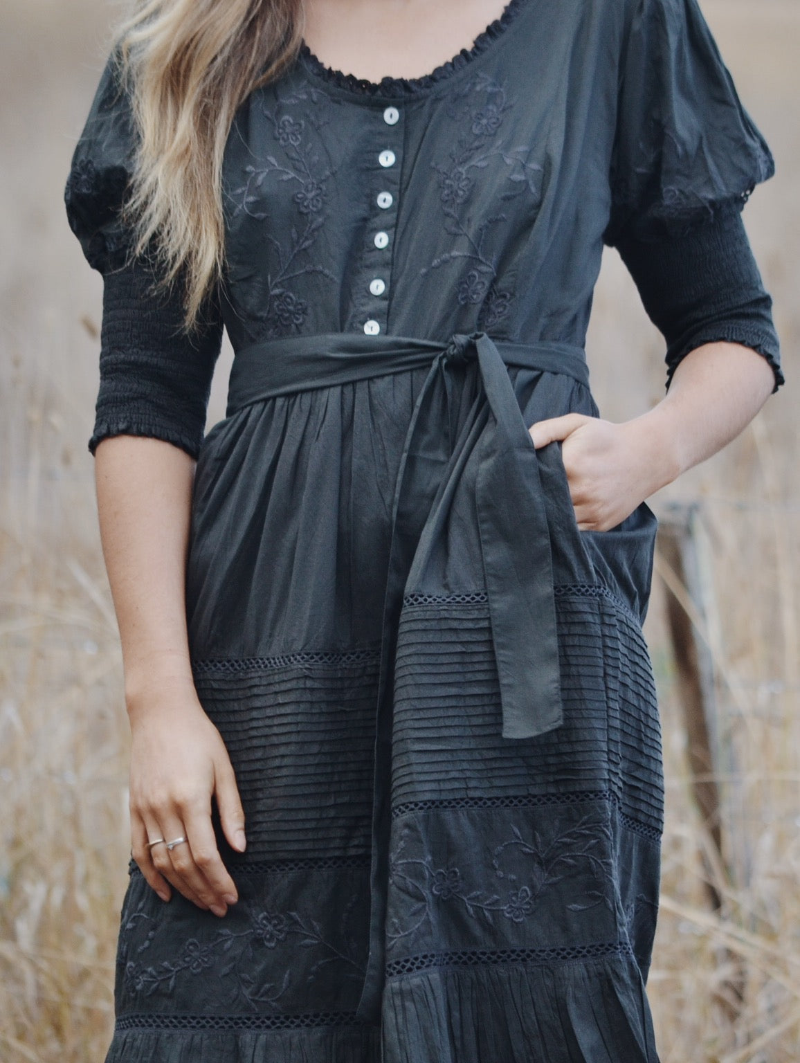 SECONDS - 100% RECYCLED COTTON - AUGUSTINE MAXI DRESS WASHED BLACK