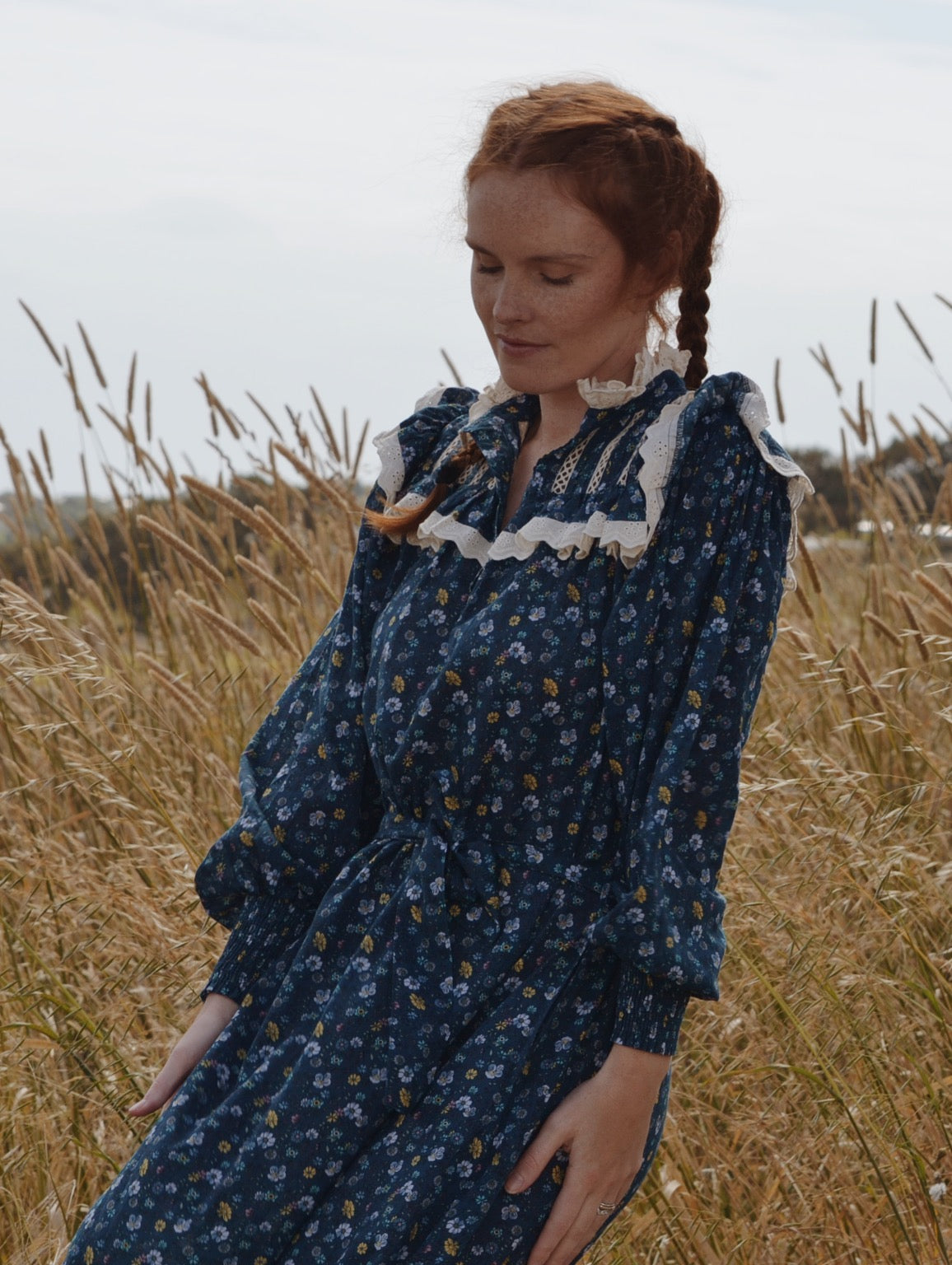 SECOND - 100% RECYCLED COTTON - CLOTHILDE DRESS BLUE FLORAL