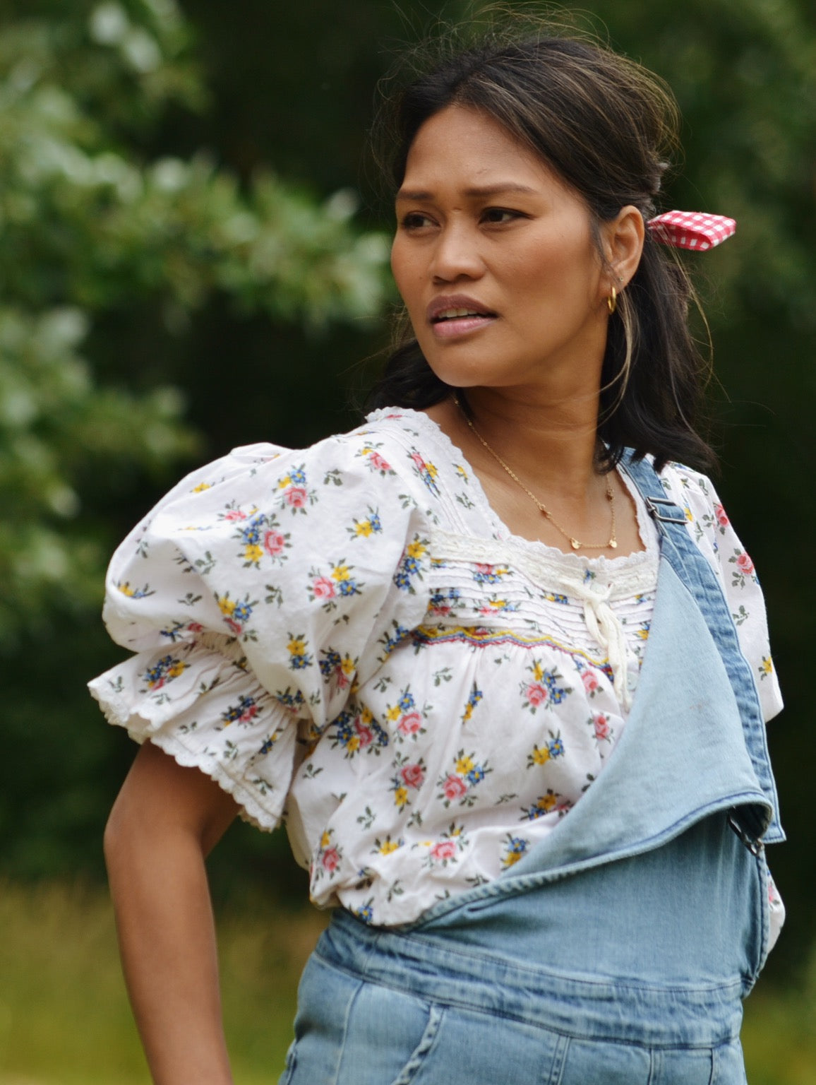 100% RECYCLED COTTON - MORNING SONG HAND SMOCKED BLOUSE ROSE FLORAL