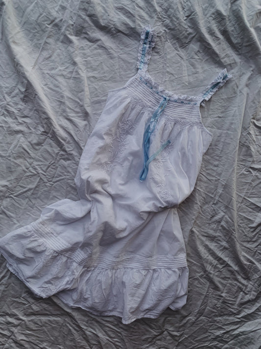 2 LEFT - 100% RECYCLED COTTON - NIGHTINGALE HAND SMOCKED DRESS WHITE