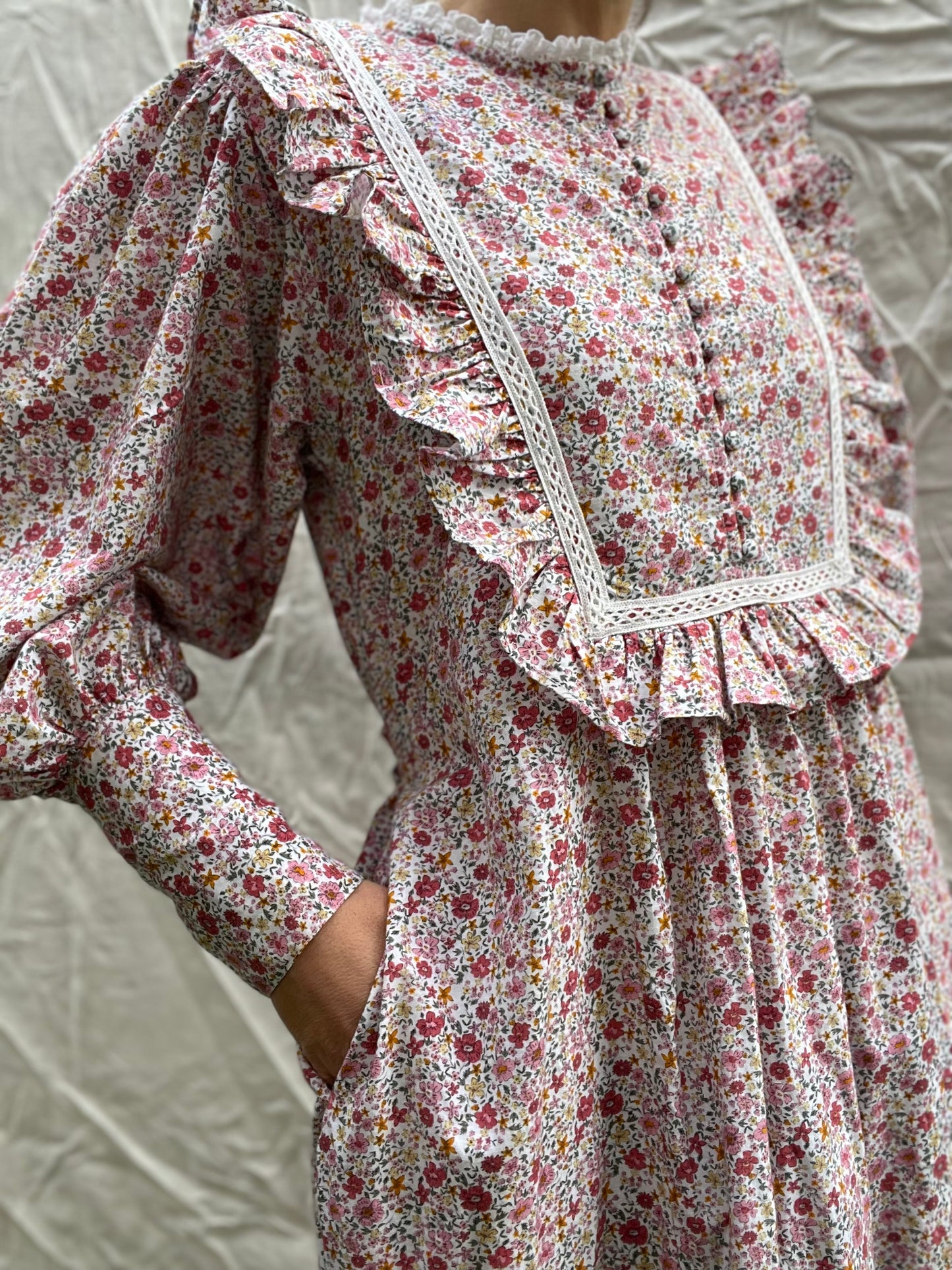 100% RECYCLED COTTON - CLARA DRESS PINK DITSY FLORAL