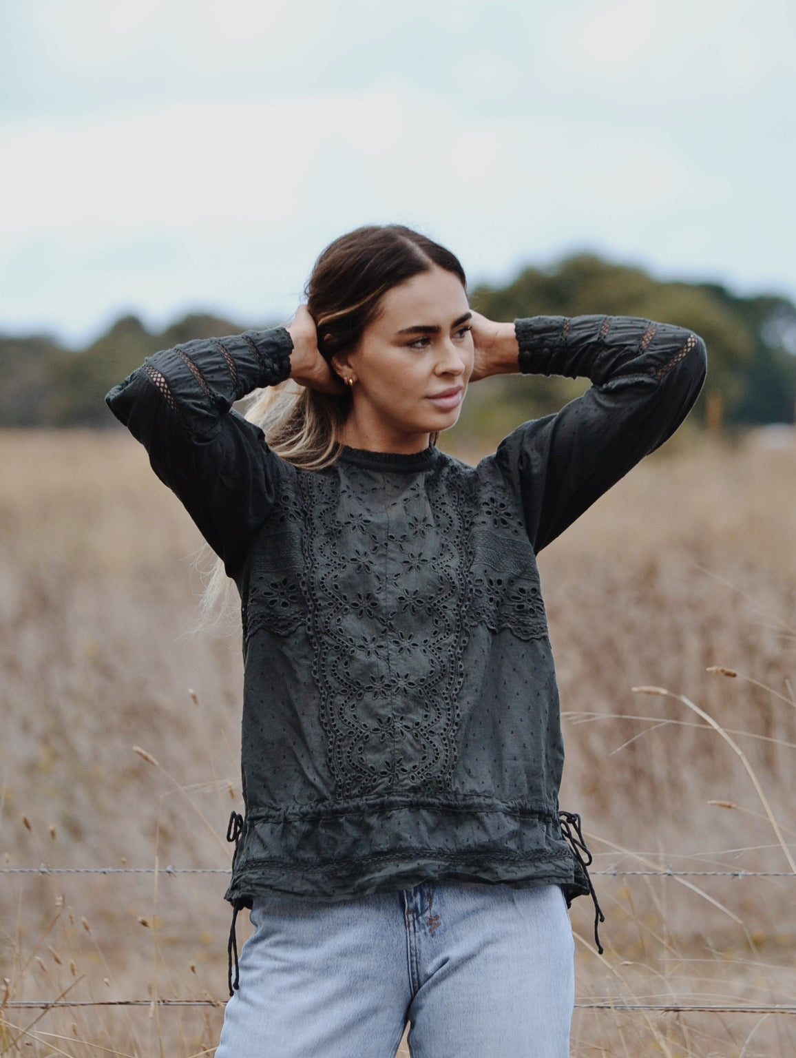 SAINSBURY COTTON LACE BLOUSE WASHED BLACK