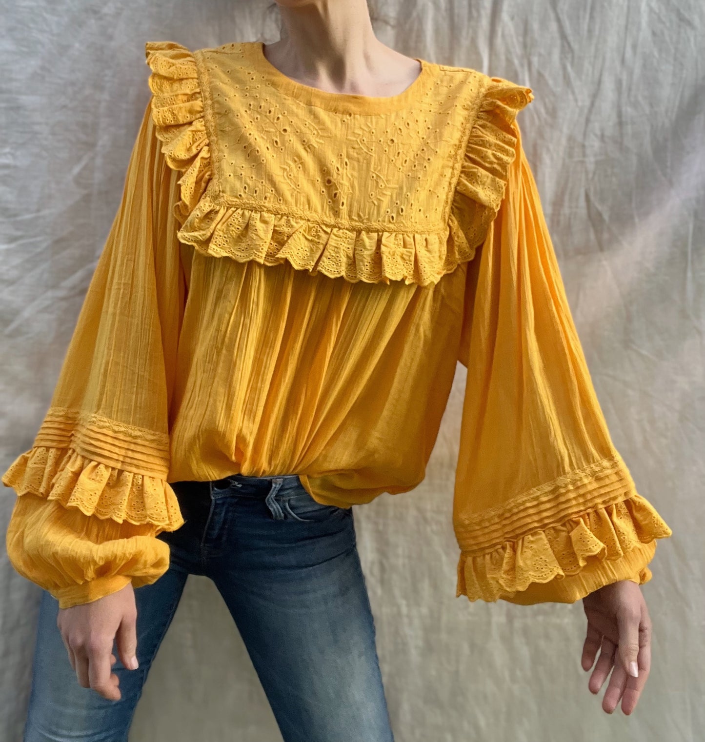 100% RECYCLED COTTON GAUZE - BEATRIX BLOUSE MUSTARD YELLOW