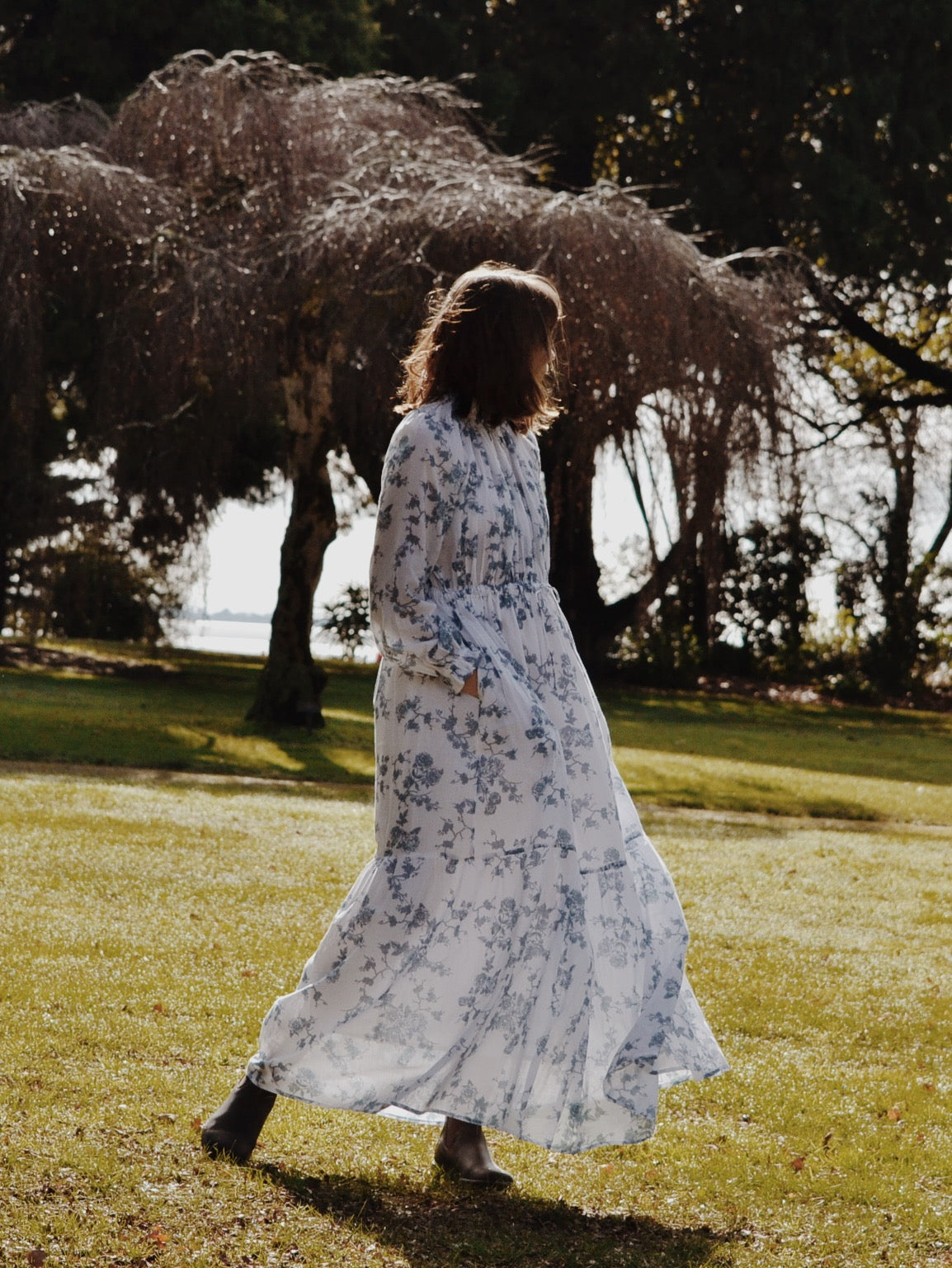 SECONDS - 100% RECYCLED COTTON - PRAIRIE MAXI DRESS TOILE BLUE ROSE