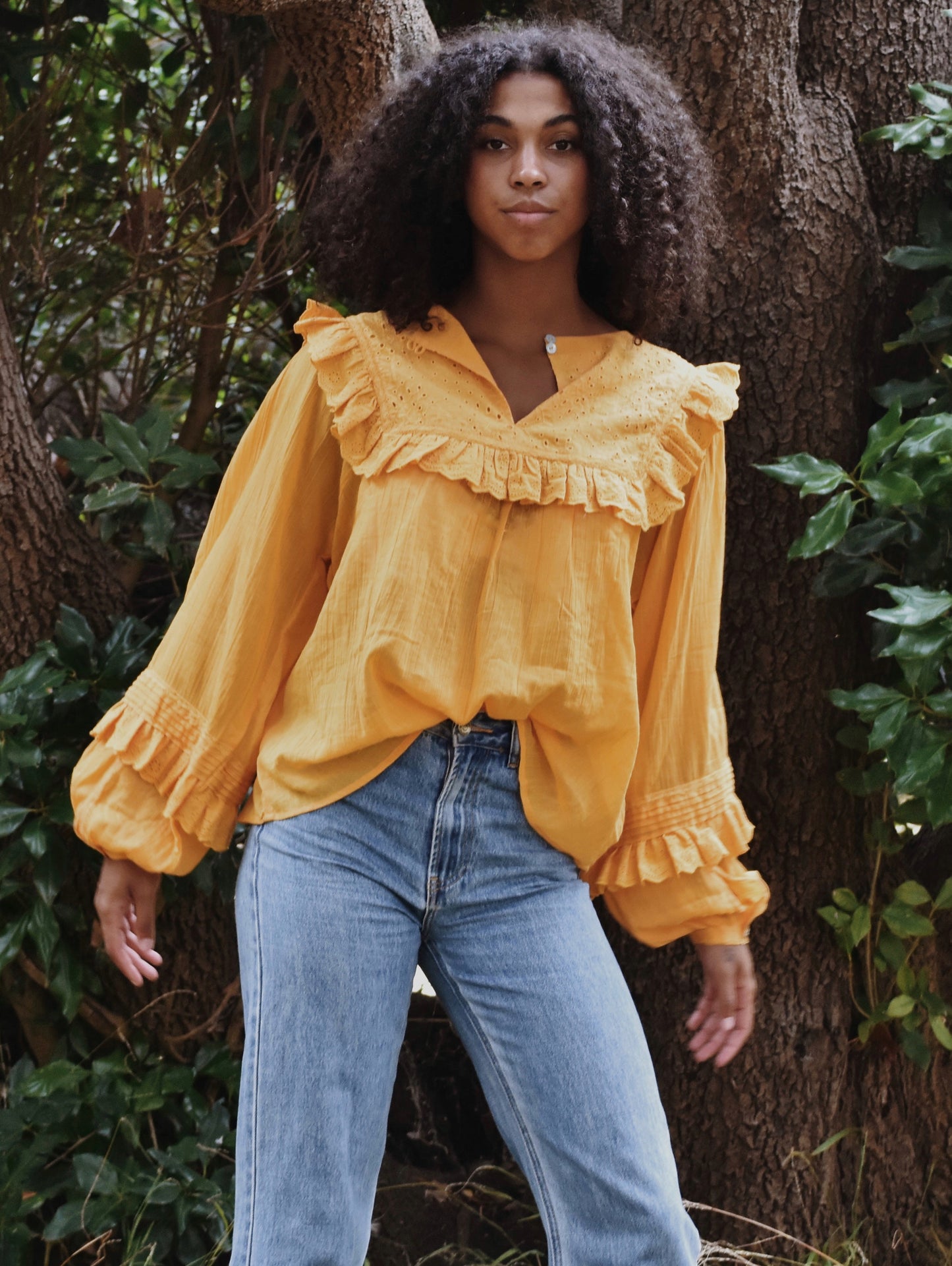 100% RECYCLED COTTON GAUZE - BEATRIX BLOUSE MUSTARD YELLOW