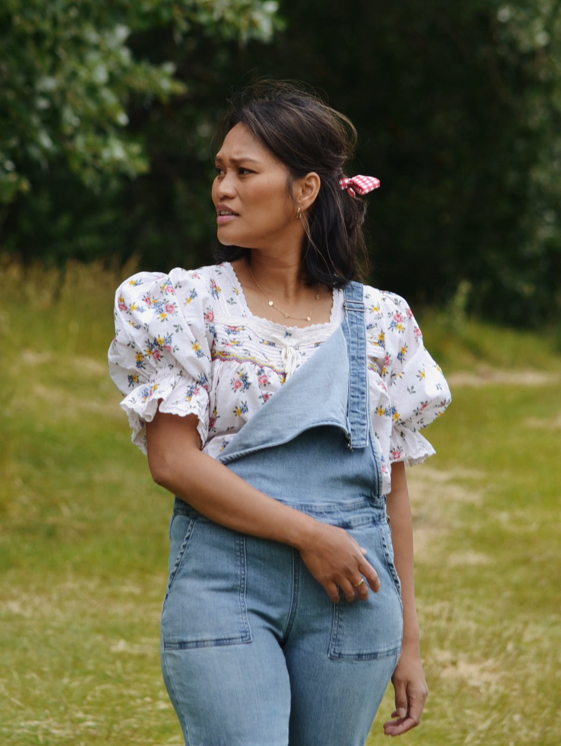 100% RECYCLED COTTON - MORNING SONG HAND SMOCKED BLOUSE ROSE FLORAL