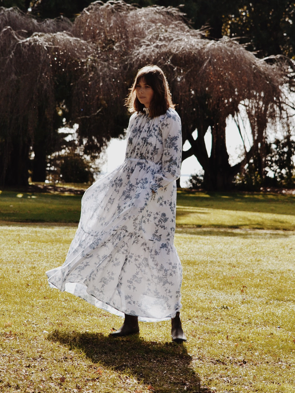 SECONDS - 100% RECYCLED COTTON - PRAIRIE MAXI DRESS TOILE BLUE ROSE