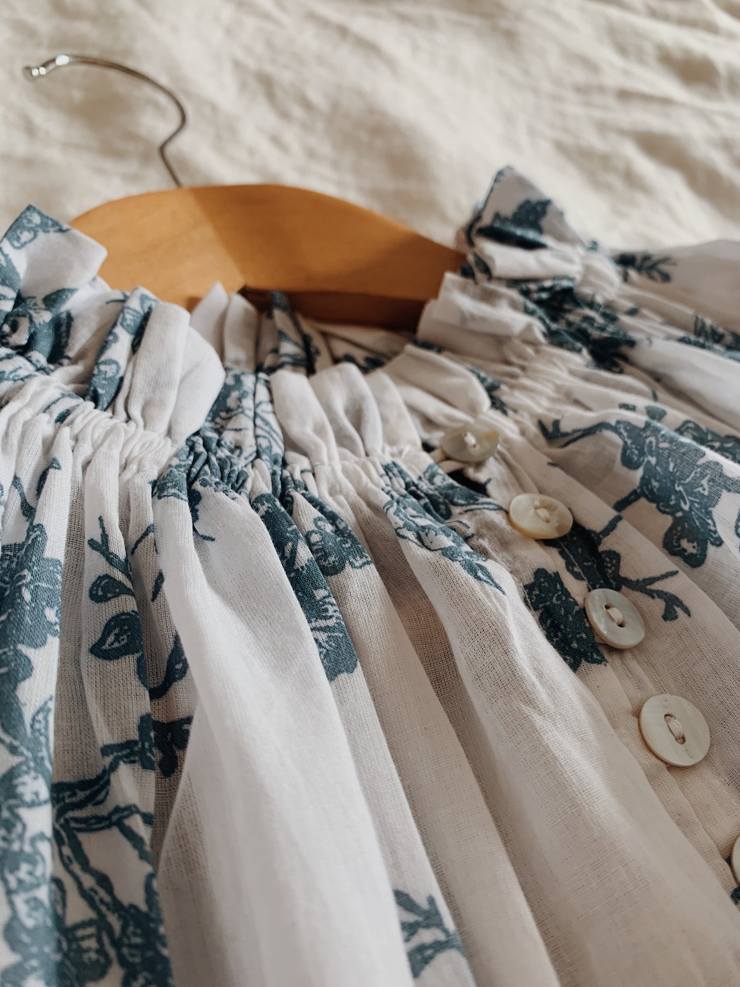 SECONDS - 100% RECYCLED COTTON - PRAIRIE MAXI DRESS TOILE BLUE ROSE