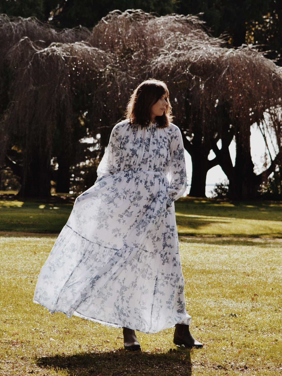 SECONDS - 100% RECYCLED COTTON - PRAIRIE MAXI DRESS TOILE BLUE ROSE