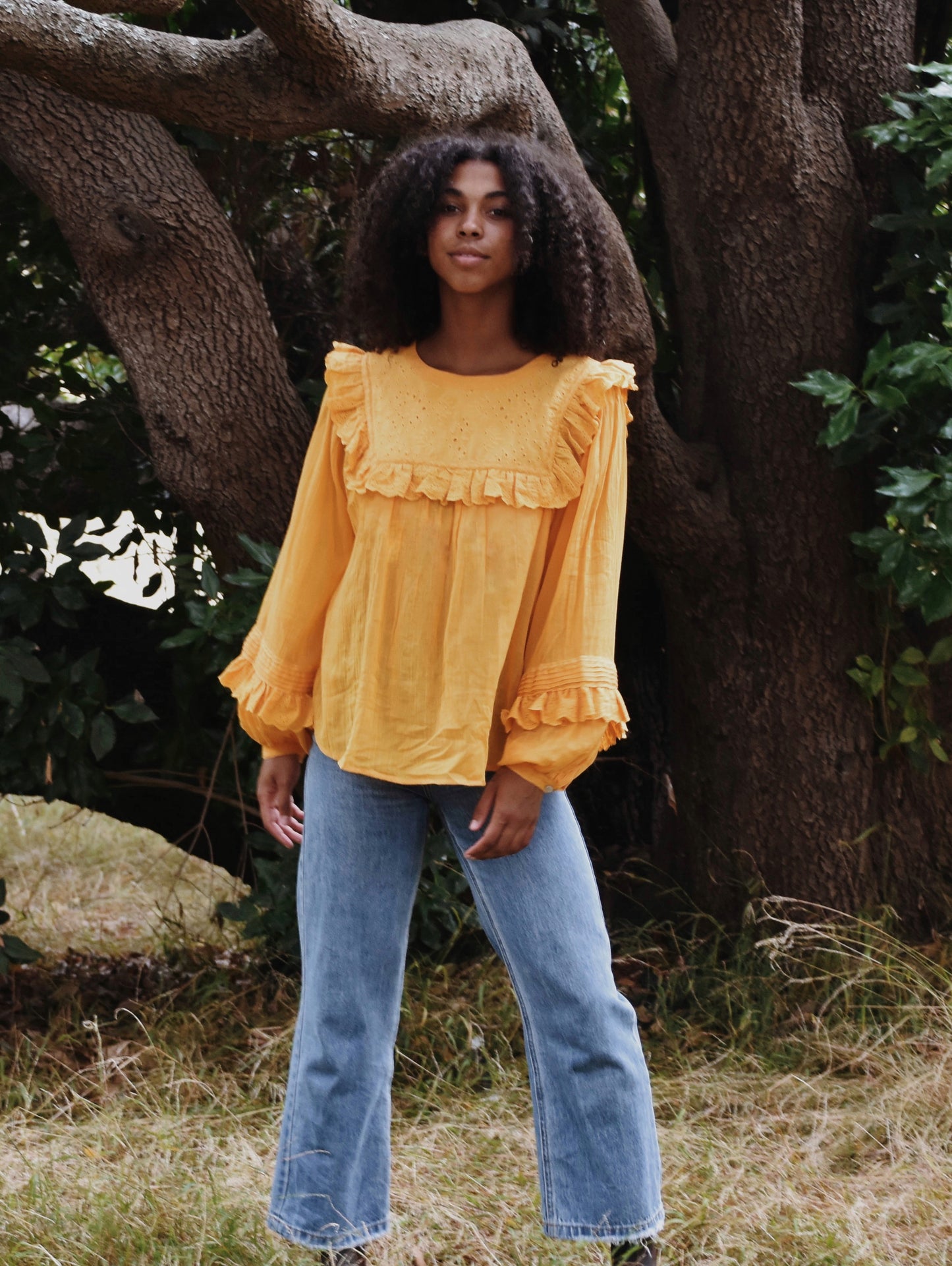 100% RECYCLED COTTON GAUZE - BEATRIX BLOUSE MUSTARD YELLOW