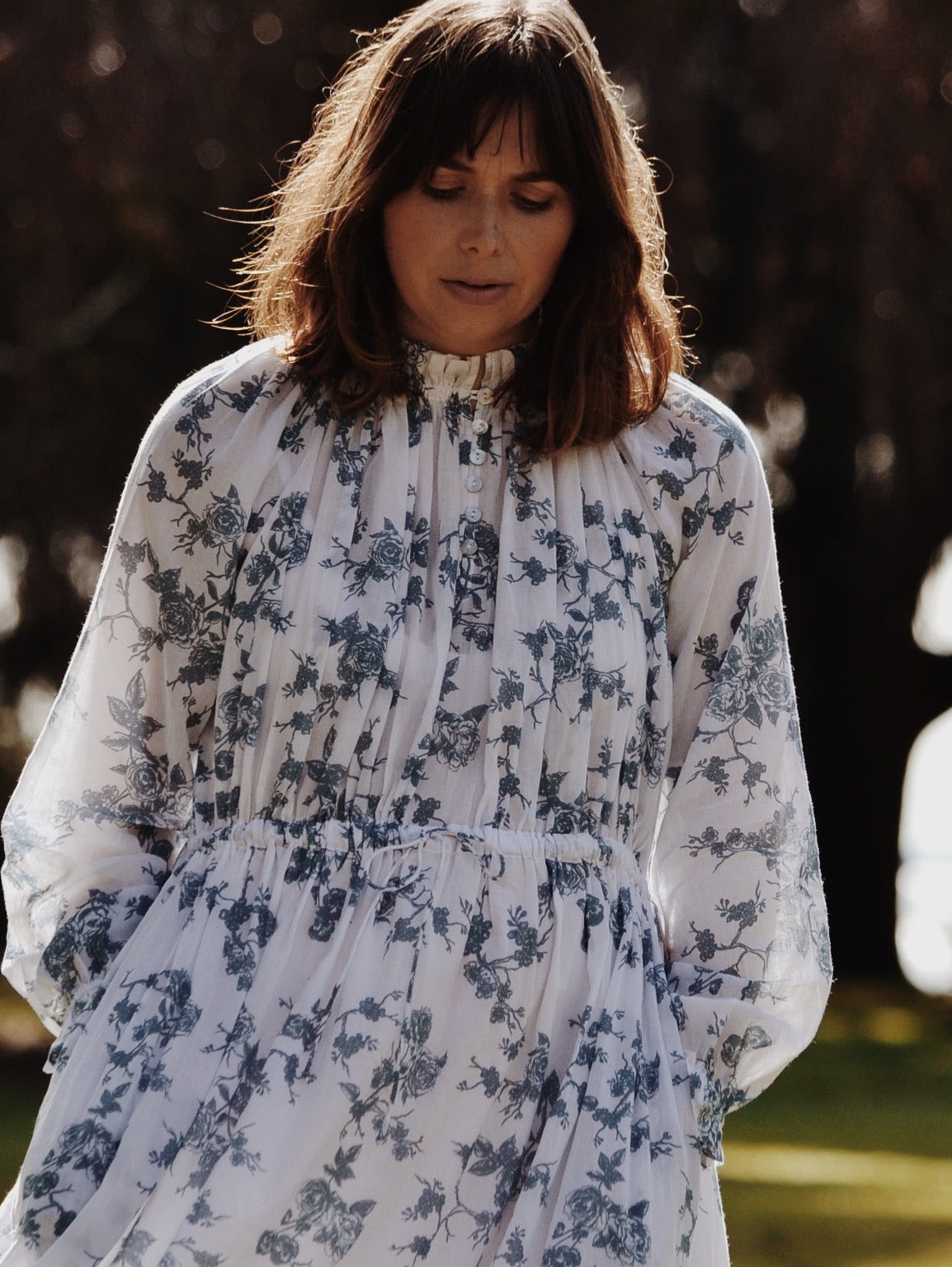SECONDS - 100% RECYCLED COTTON - PRAIRIE MAXI DRESS TOILE BLUE ROSE
