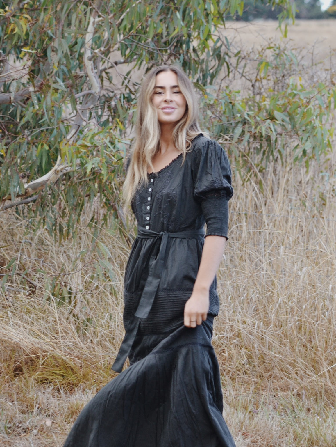 SECONDS - 100% RECYCLED COTTON - AUGUSTINE MAXI DRESS WASHED BLACK